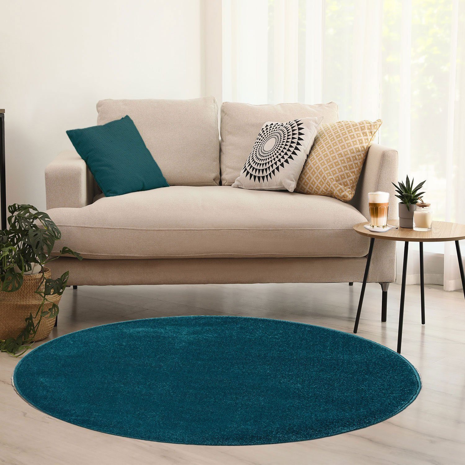Vimoda Teppich Teppich Wohnzimmer Kurzflor, Rund, Höhe: 8 mm, Teppich Einfarbig weich gewebt, Modern, in Versch. Größen & Farben