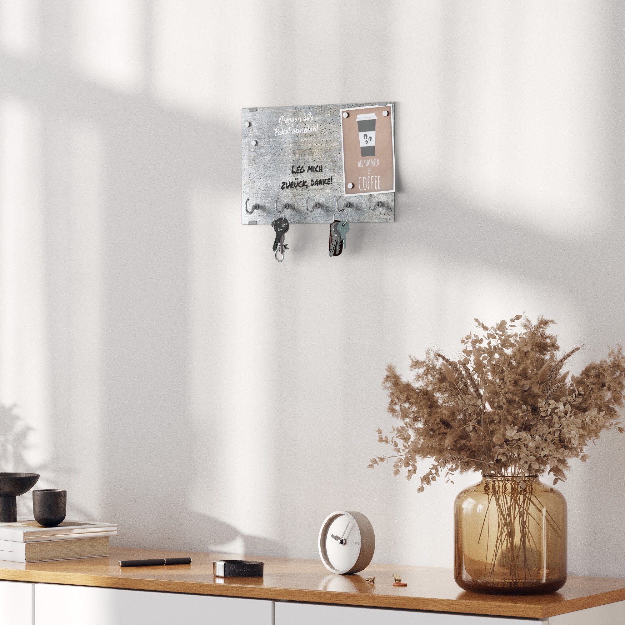 DEQORI Schlüsselbrett 'Unverputzte Zementtextur', (1 St), Schlüsselhalter Schlüssel Haken Schlüsselboard modern Schlüsselleiste