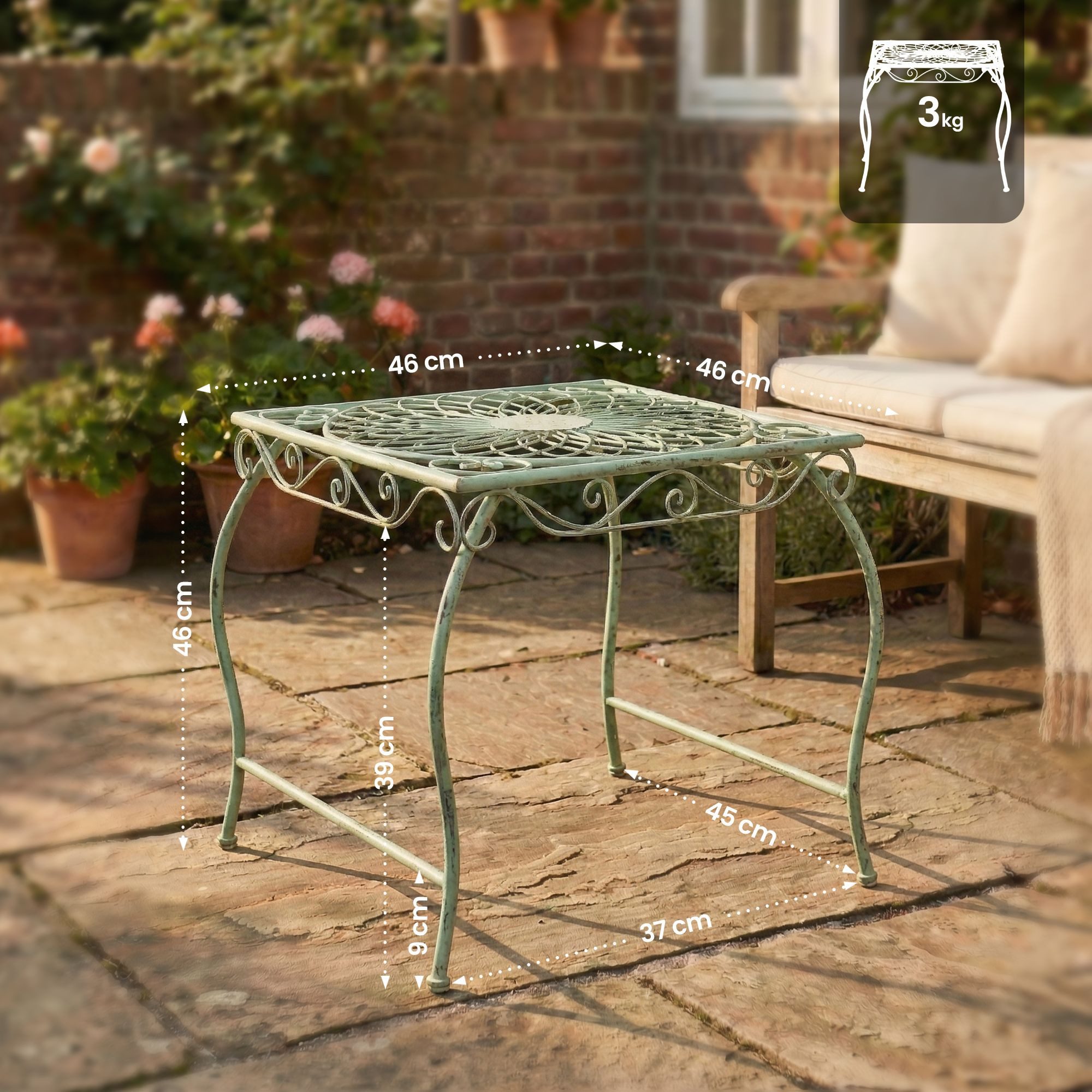 furnicato Gartentisch Zarina Beistelltisch 49x45x46 cm antik-grün (1-St)