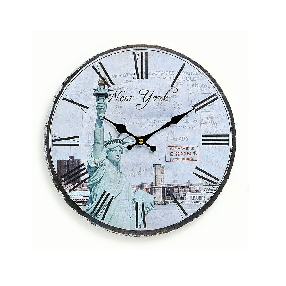 Levandeo® Wanduhr (Wanduhr Holz Amerika USA New York Freiheitsstatue Uhr römische)