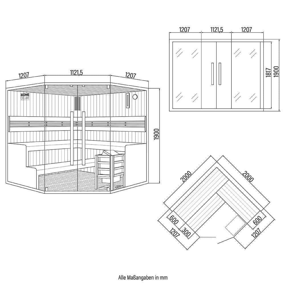 DEKO VERTRIEB BAYERN Sauna XXL Premium Traditionelle Sauna 200x200 cm SET inkl. 8 KW Saunaofen