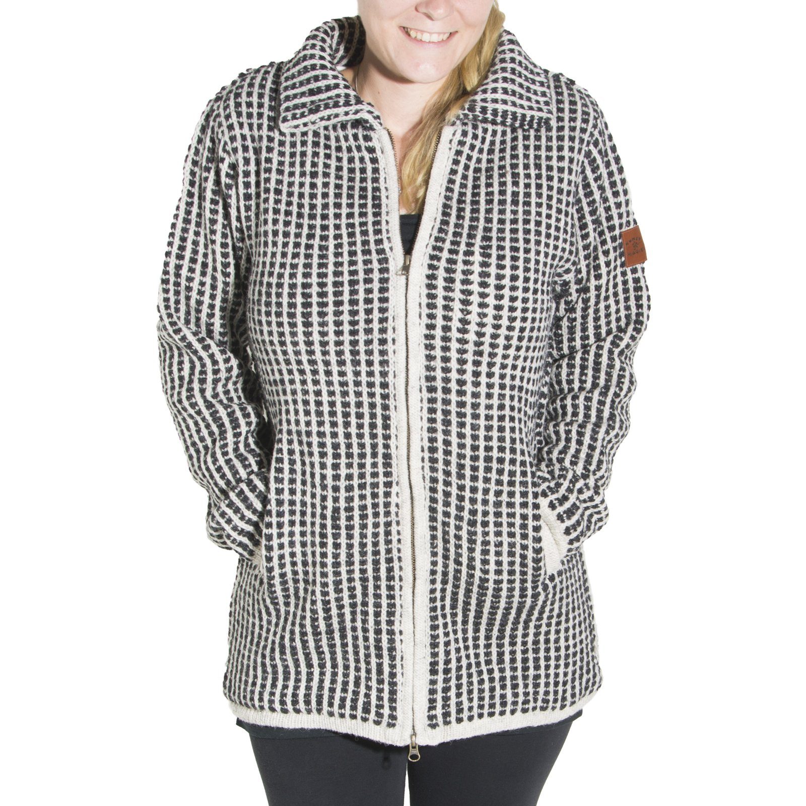 KUNST UND MAGIE Kapuzenstrickjacke Kunst und Magie Damen Strickjacke Kurzmantel Boho