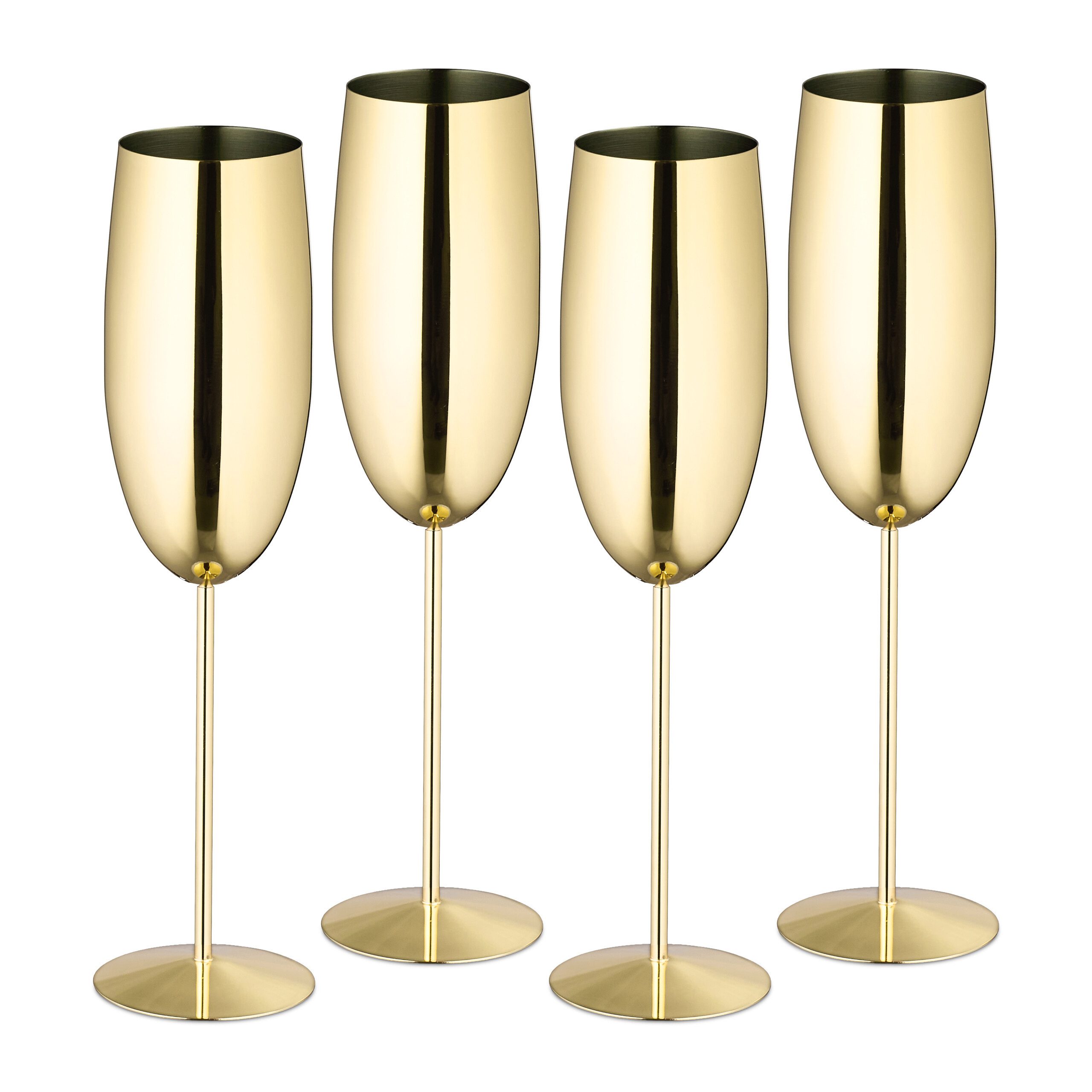 relaxdays Sektglas Sektgläser Edelstahl 4er Set, Edelstahl, Gold