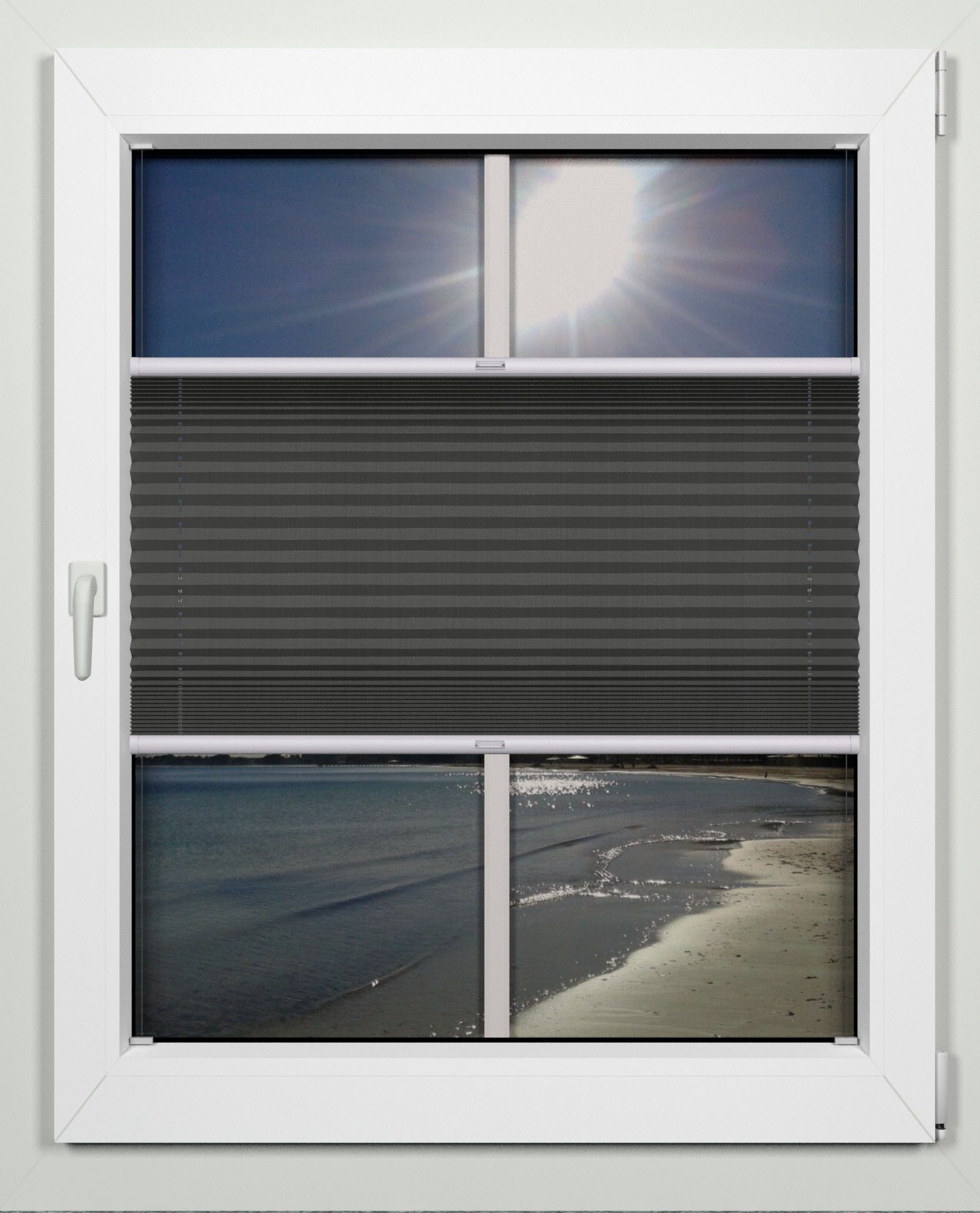 indeko Plissee superior, verdunkelnd, mit Bohren, verspannt, verschraubt, nach Maß