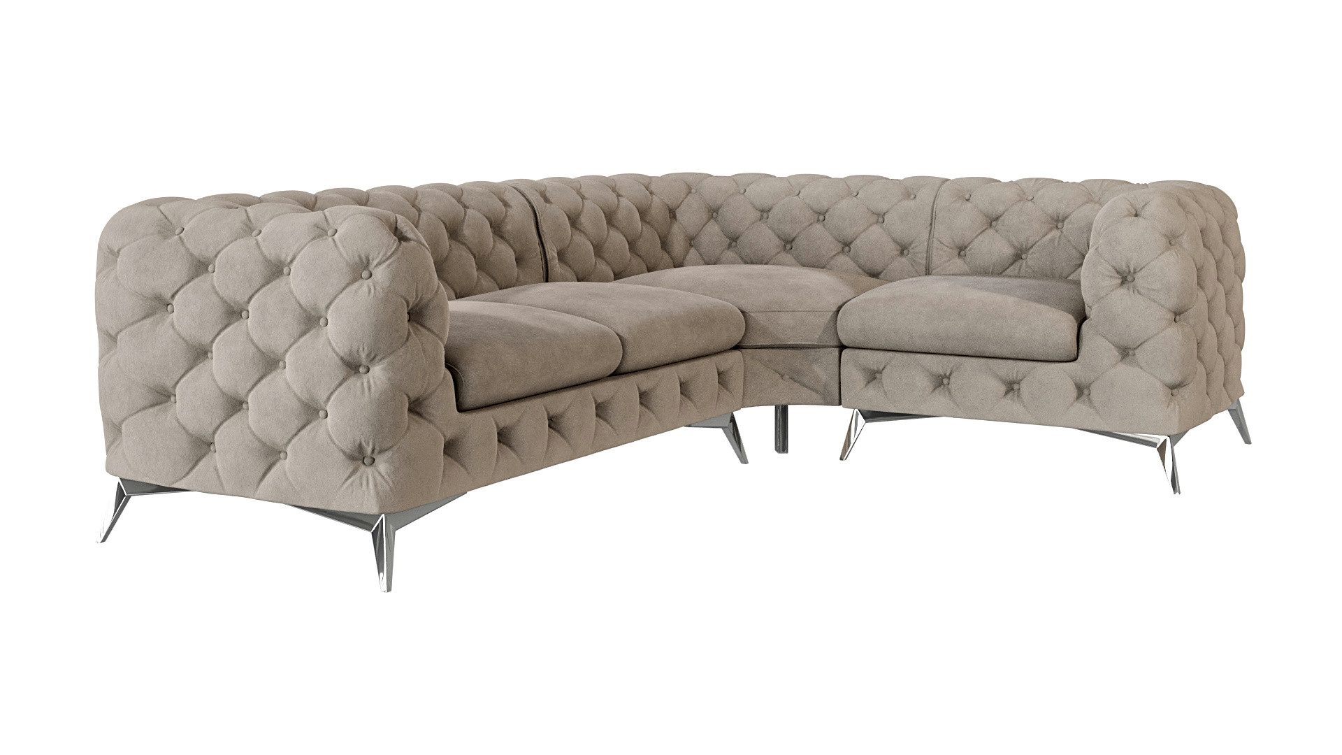 S-Style Möbel Ecksofa Kalina, Chesterfield mit silbernen Metall Füßen, mit Wellenfederung