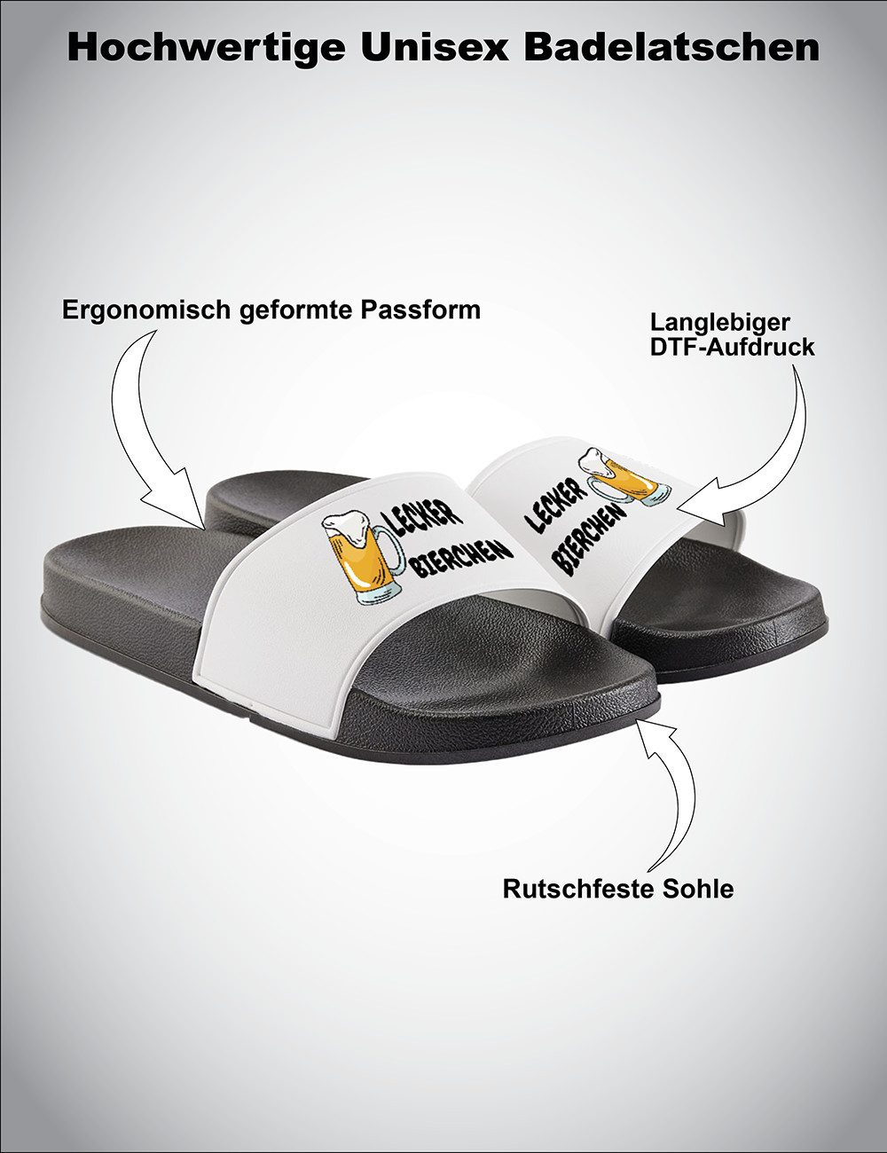 Youth Designz Herren Damen Badelatschen "LECKER BIERCHEN" lustig Geschenk Unisex Badeschuh mit witzigen und stylischen Aufdruck für Männer und Frauen