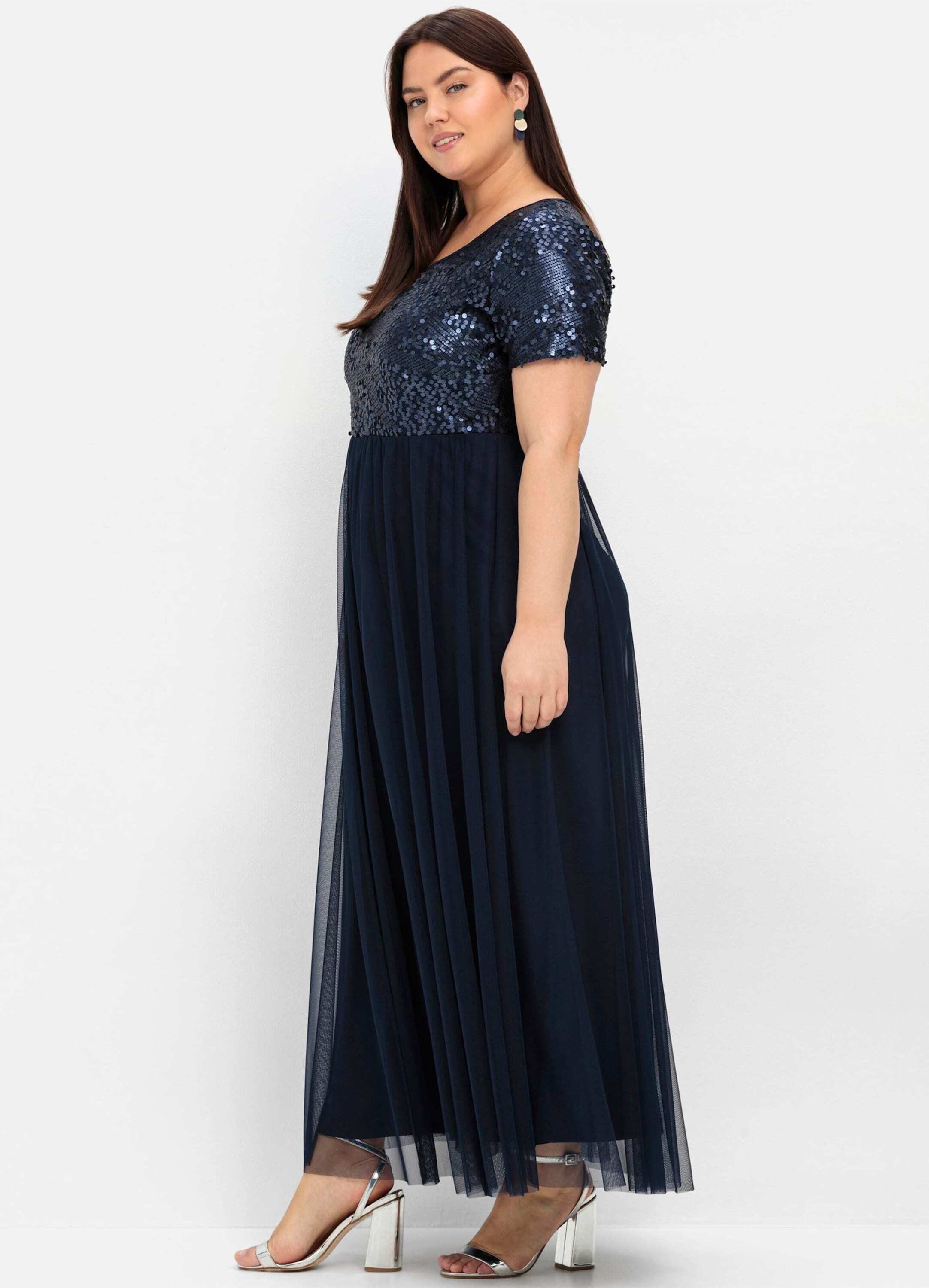 Sheego Etuikleid Abendkleid Kurzarm in A-Linie mit Pailletten