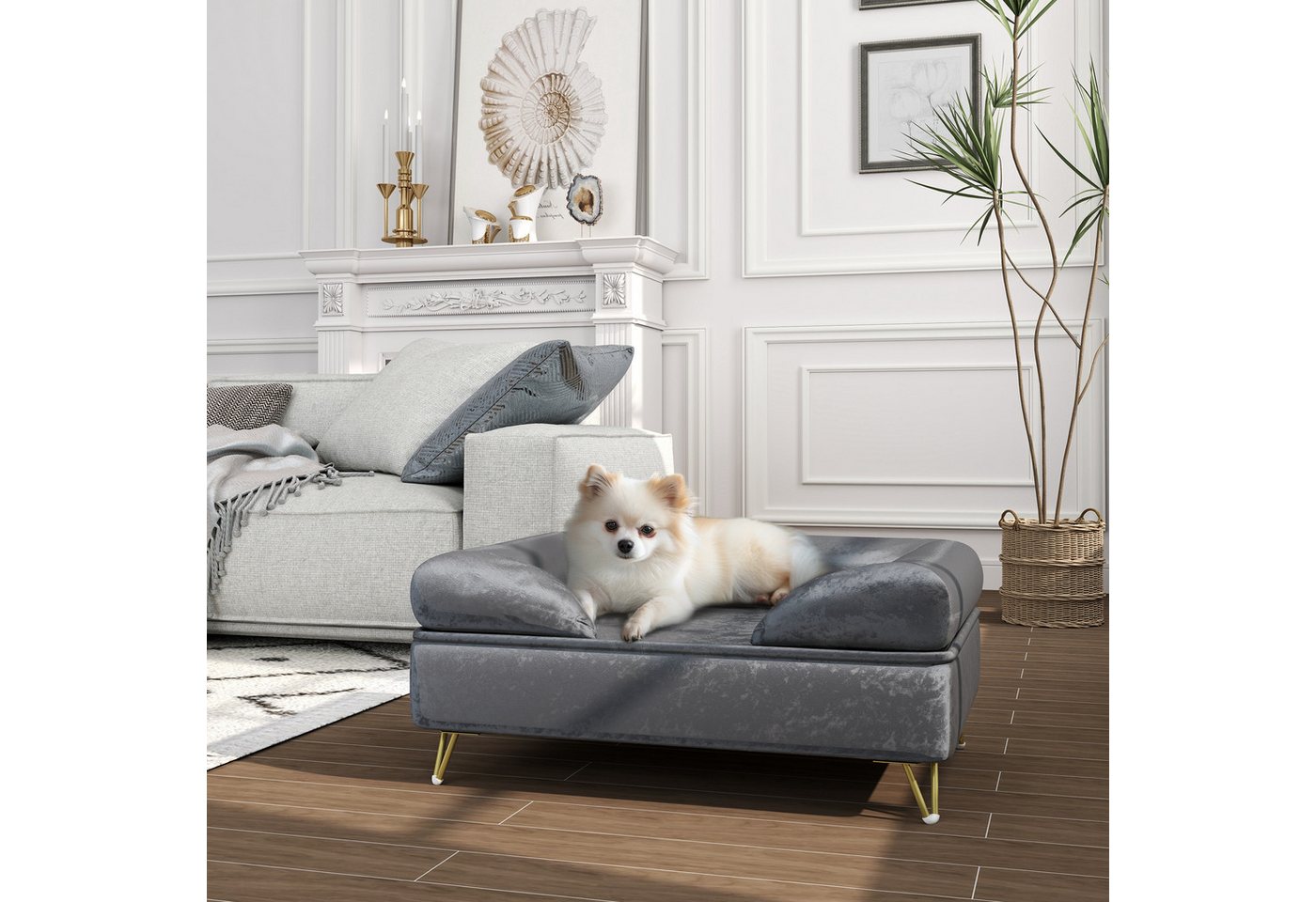 Thumbnail - PawHut Tierbett Hundesofa, Hundebett mit waschbarer Bezug, Polyester, für kleine Hunde bis 10kg, Grau