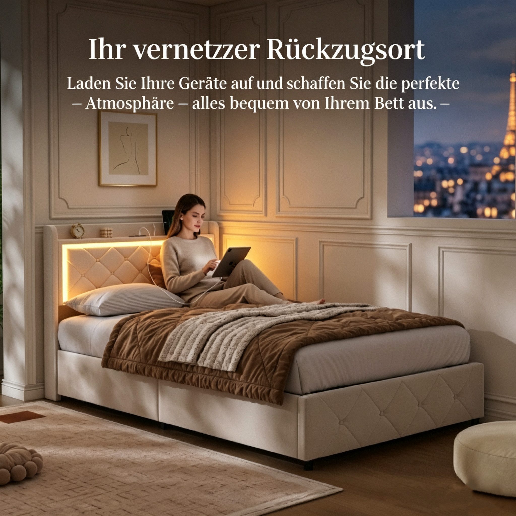 Simurq Polsterbett 90x200 mit Bettkasten, Einzelbett, Jugendbett, Bettgestell (1 tlg, ohne Matratze, Mit Lattenrost) – Bild 2 von 5