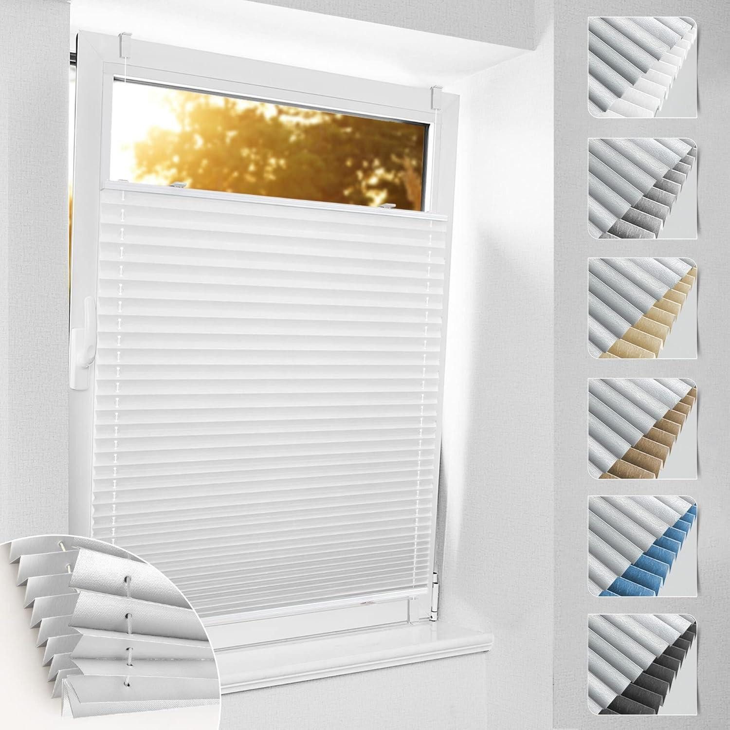 LuxusKollektion Plissee Plissee Klemmfix ohne Bohren Verdunkelung Weiß B45 x H200 cm Weiß