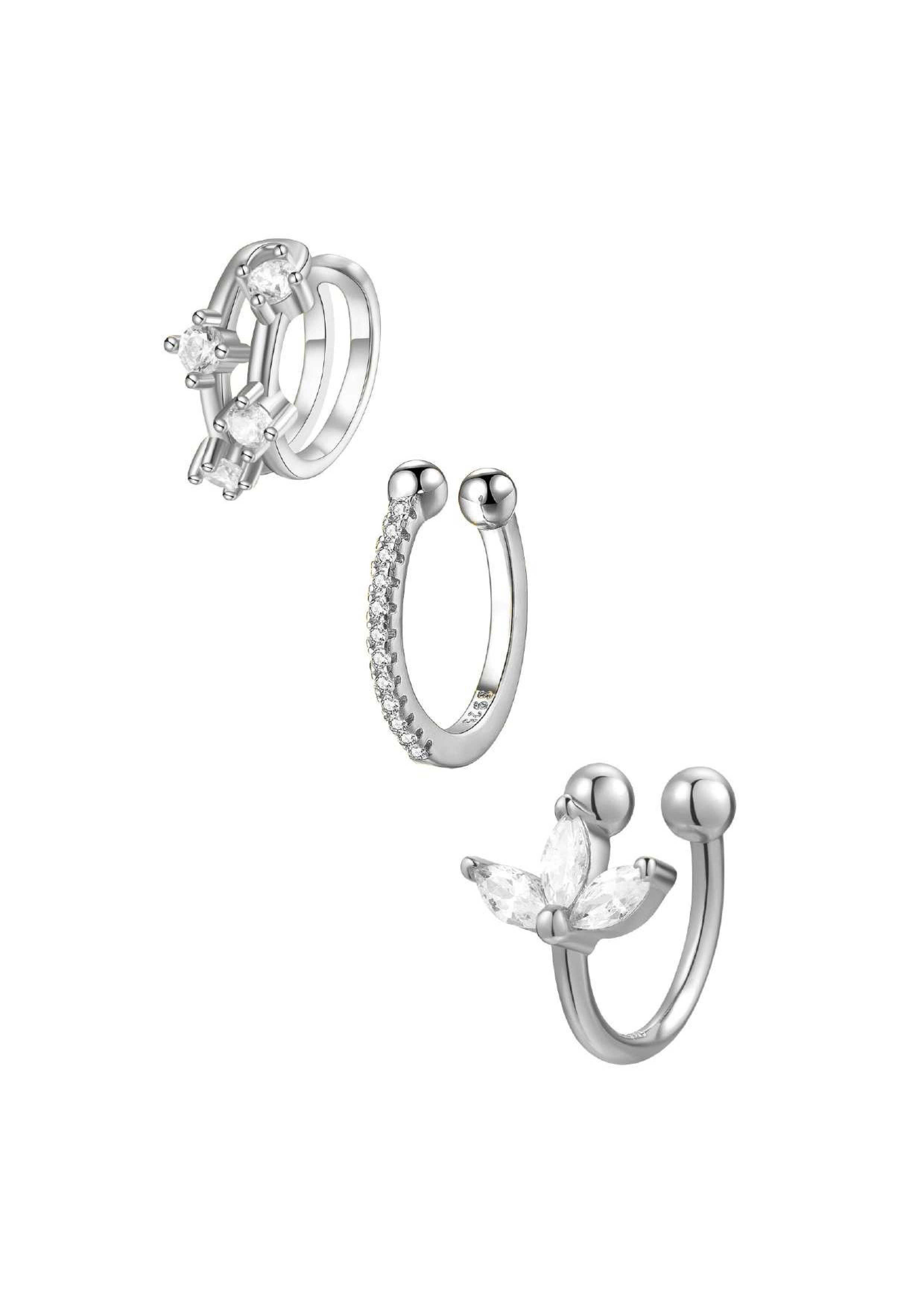 Ohrklemmen-Set 3er Kristalle, Ear Cuff Silber 925 Damen