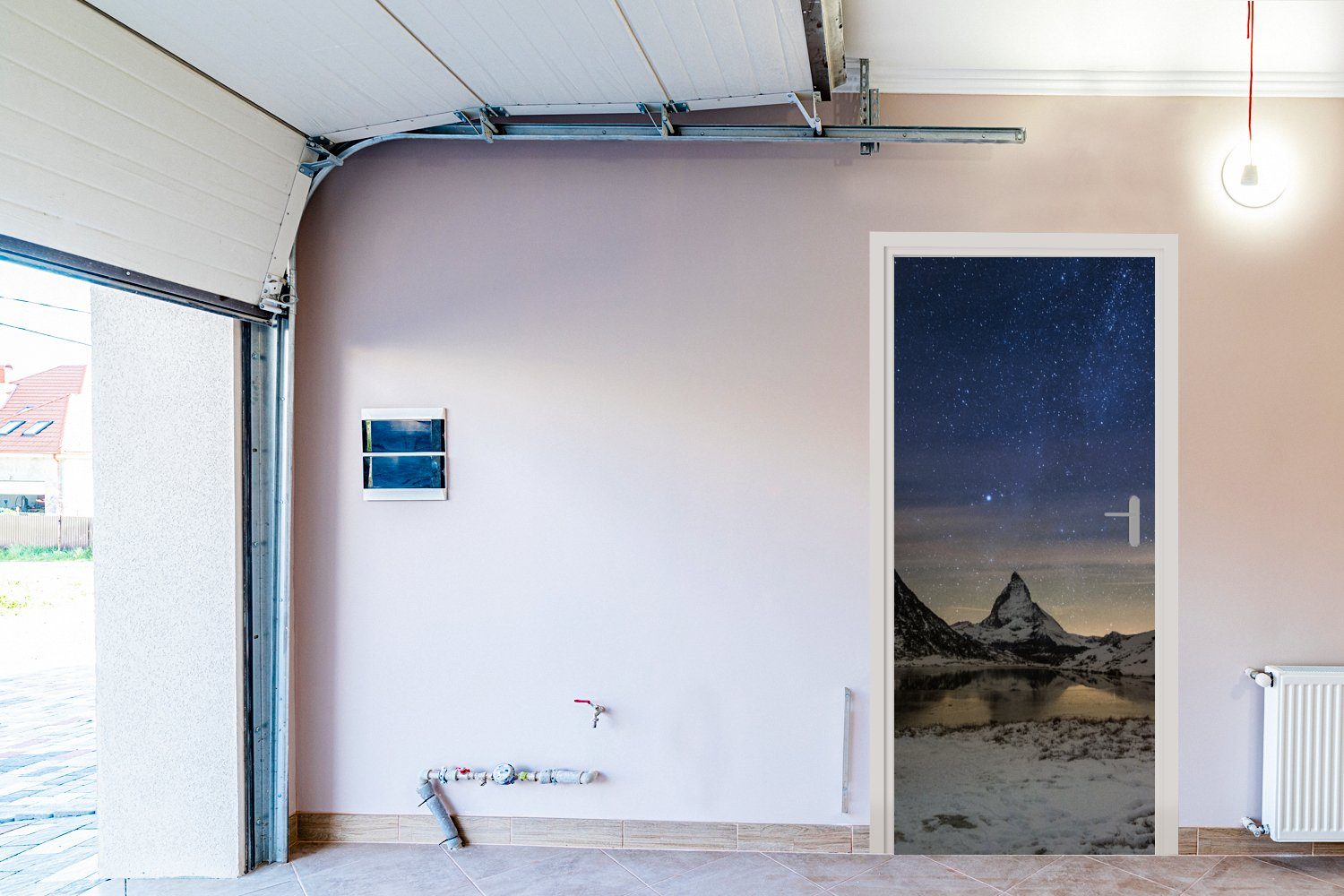 Türtapete für Alpen Fototapete Tür, MuchoWow Sternenhimmel St), (1 Türaufkleber, - bedruckt, Matt, 75x205 cm - Zelt,