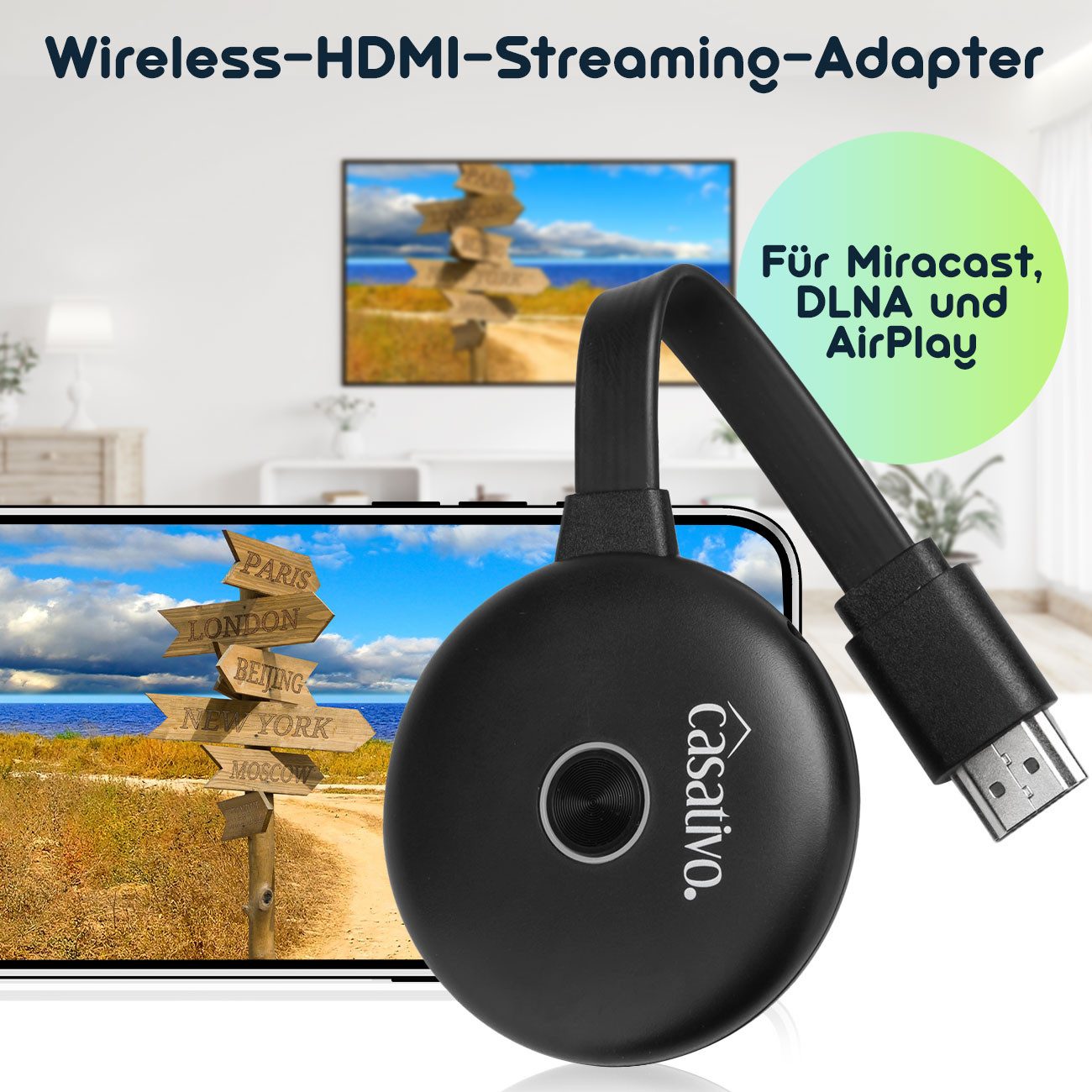 Casativo Streaming-Stick WLAN 4K-Ultra-HDMI Streaming-Empfänger Dongle SmartMedia Player USB, (1 St), Miracast, AirPlay & DLNA • Ideal für Gaming & große Beamer – Bild 5 von 5