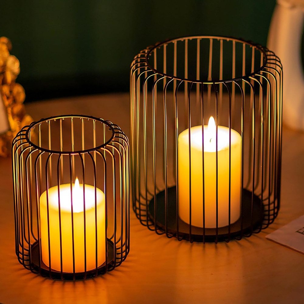 TUWENA Kerzenhalter Kerzenständer 2er Set,Metall Laterne Kerzenhalter,Eisen Kerzenleuchter, Vintage Kerzen Ständer für Wohnzimmer, Schlafzimmer,Esstisch Tischdeko