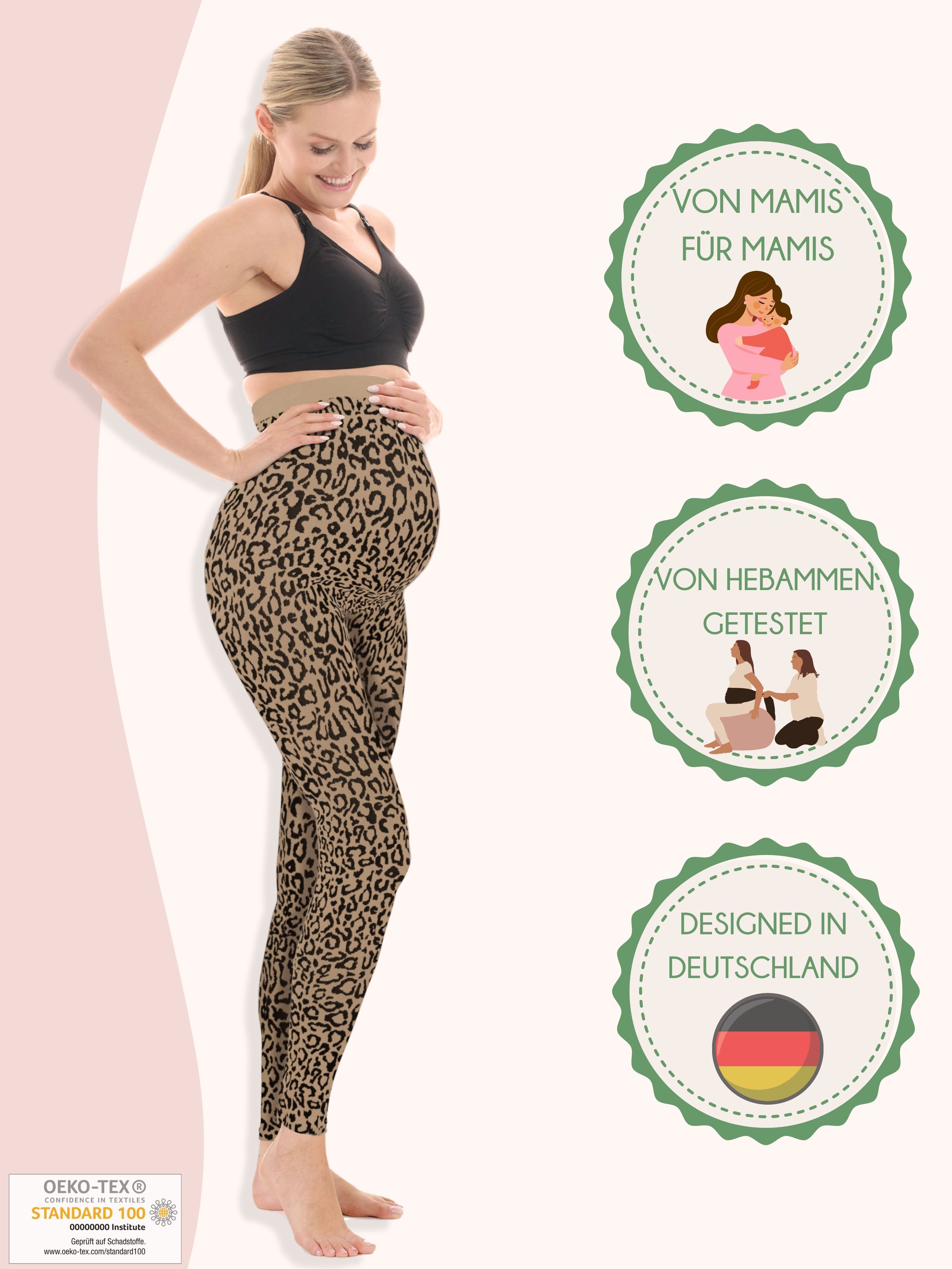 Herzmutter Umstandsleggings Leo Muster - Schwangerschaftsleggings Leopard Dehnbar