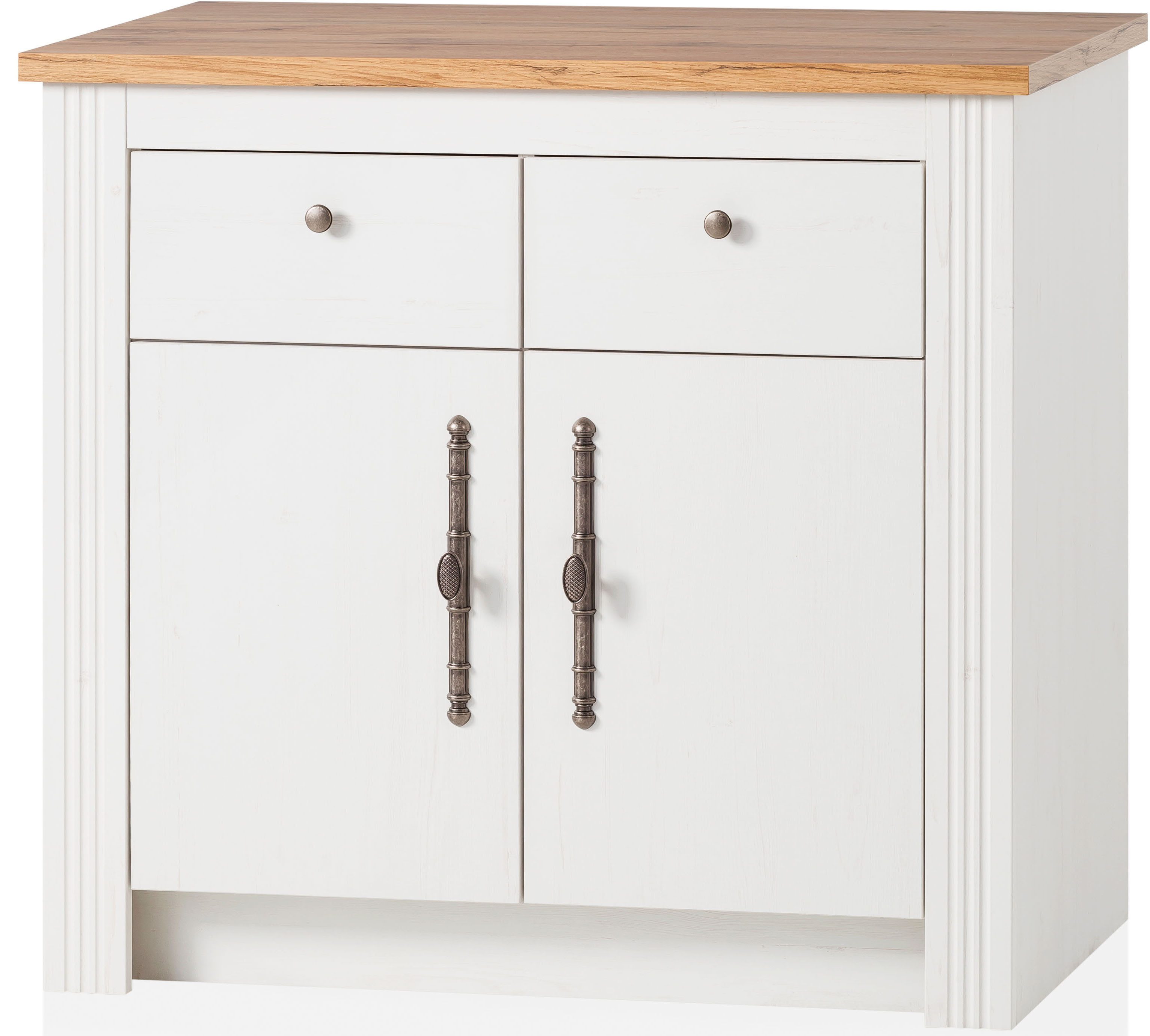 OTTO home Küchenzeile KS-Westminster, Pantryküche im Landhaus Stil, hochwertige Metallgriffe, (Set), Breite 294 cm, Kommoden, Wandpaneel, Hängeschrank, Herdumbau