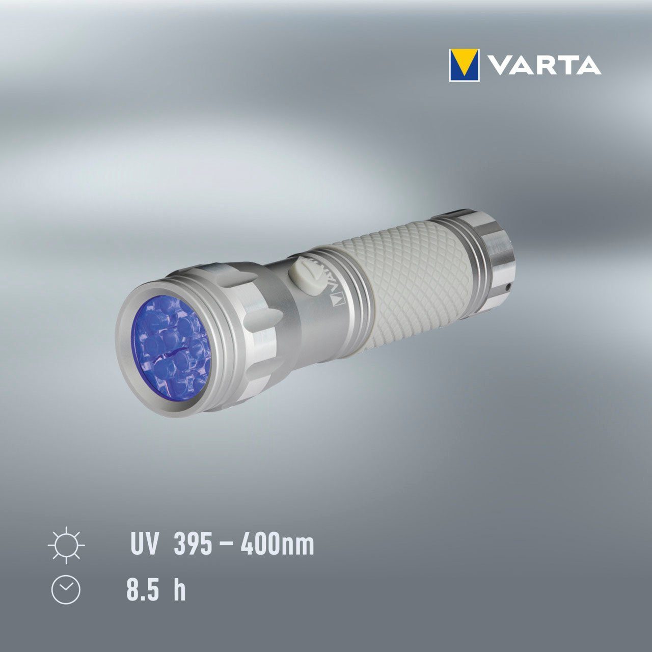 VARTA Taschenlampe UV Licht Leuchte mit macht (Set), Hygienehilfe sichtbar Unsichtbares Schwarzlicht