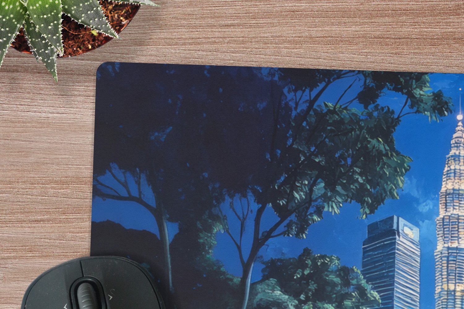 MuchoWow Mauspad Stadt Kuala Lumpur - Skyline - Wolkenkratzer - Wasser (1-St), Mousepad XXL für Tastatur und Maus, Gaming Setup, Desk Mat, 120x80 cm