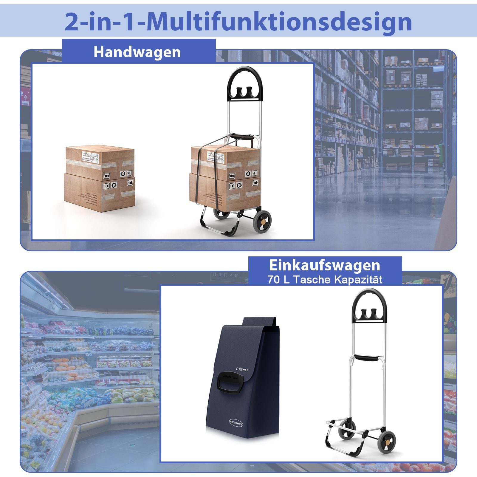 COSTWAY Einkaufstrolley, 70 l, mit abnehmbarer günstig online kaufen