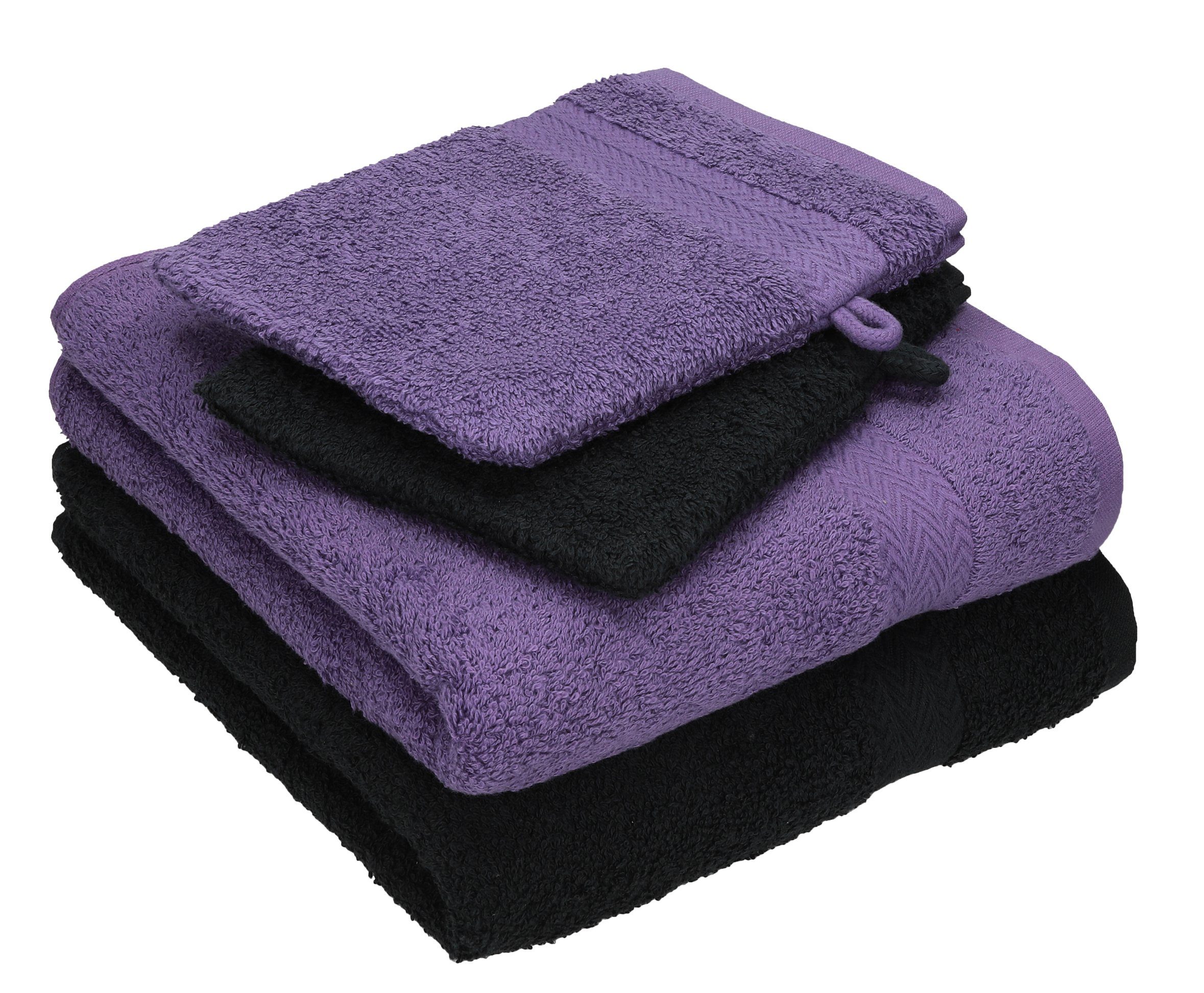 Betz Handtuch Set 4 TLG. Handtuch Set Happy Pack 100% Baumwolle 2 Handtücher 2 Waschhandschuhe, 100% Baumwolle, (4-tlg) lila-schwarz