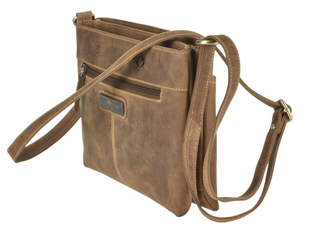 Greenburry Umhängetasche "Vintage" Leder, used Look, schmale Schultertasche 27x20cm mit 2 Fächern