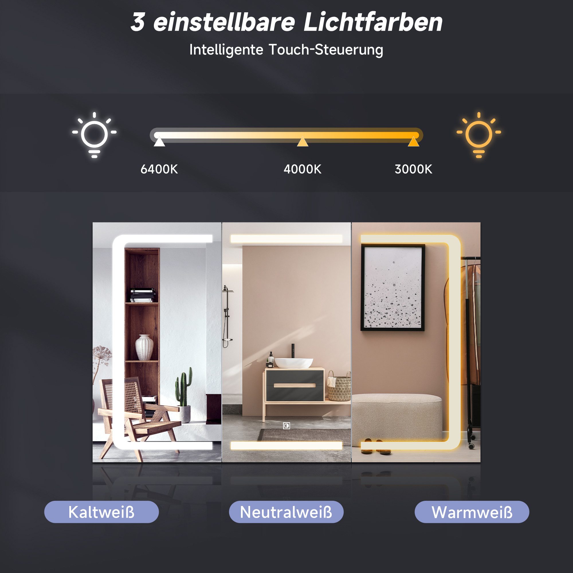 SONNI Badezimmerspiegelschrank Badezimmerspiegelschrank mit Kalt/Warm/Neutr günstig online kaufen