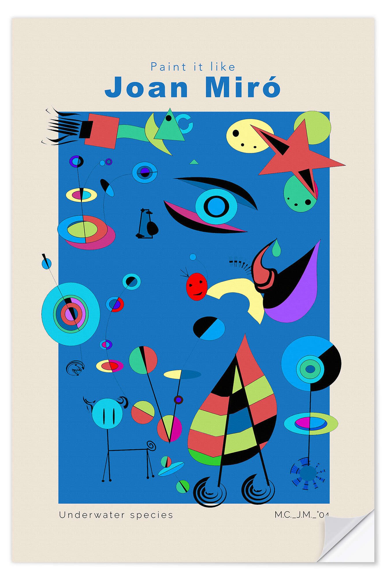 Posterlounge Wandfolie Exhibition Posters, Joan Miró - Underwater species, Wohnzimmer Malerei