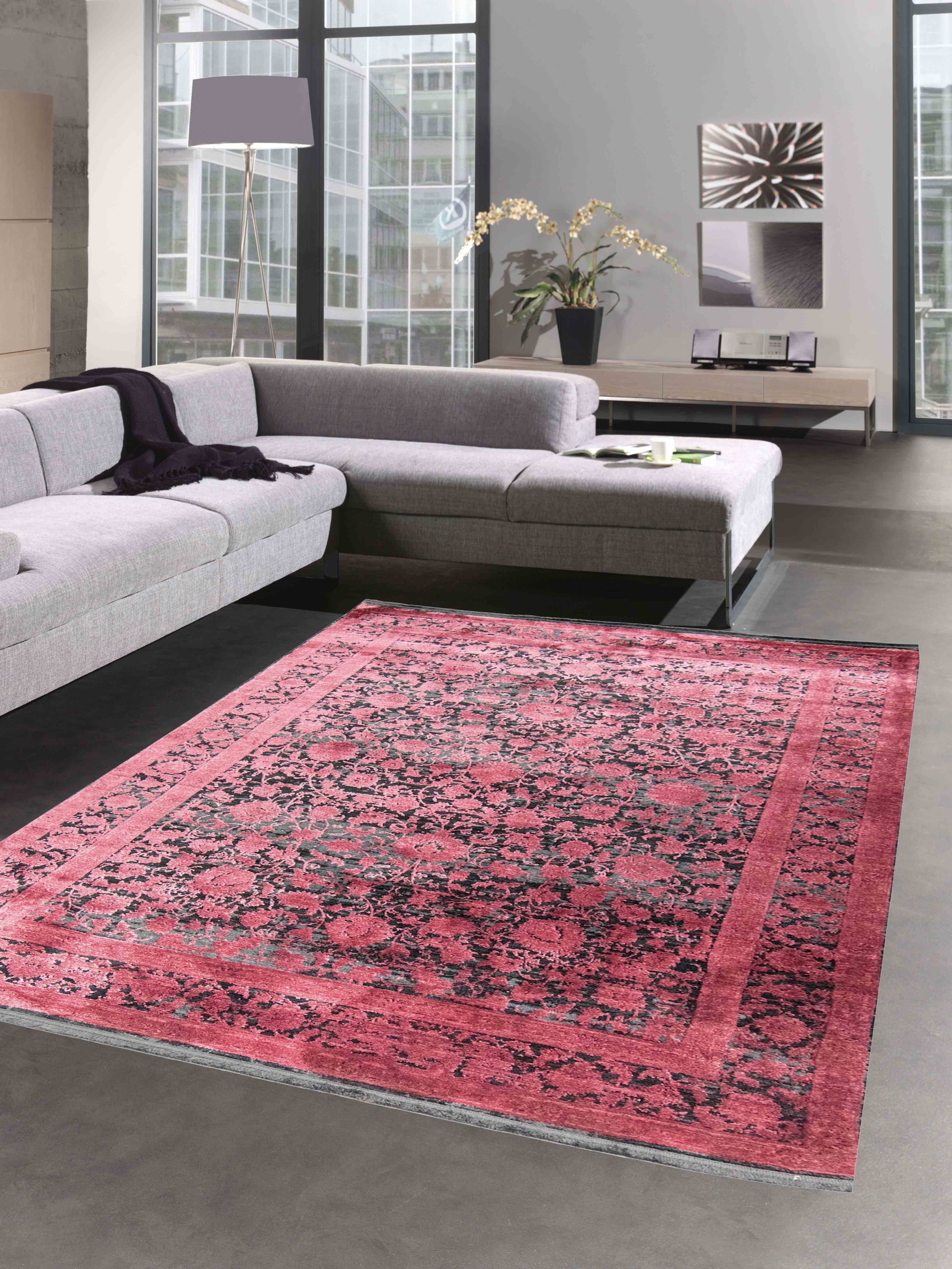 Carpetia Teppich Orientalischer Teppich Wohnzimmer mit Blumenmotiv in schwarz rot, rechteckig, Höhe: 10 mm