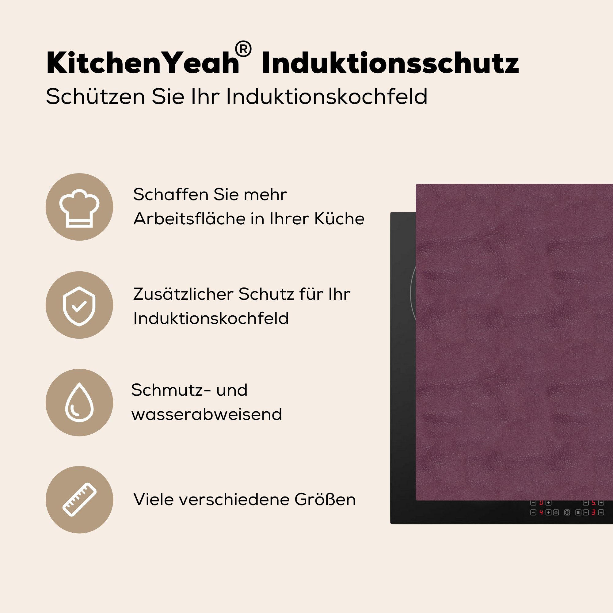 MuchoWow Herdblende-/Abdeckplatte Leder - Rosa Induktionskochfeld Vinyl, Induktionsherd, Küchen cm, 58x51 (1 für Tiere, - tlg), Dekoration