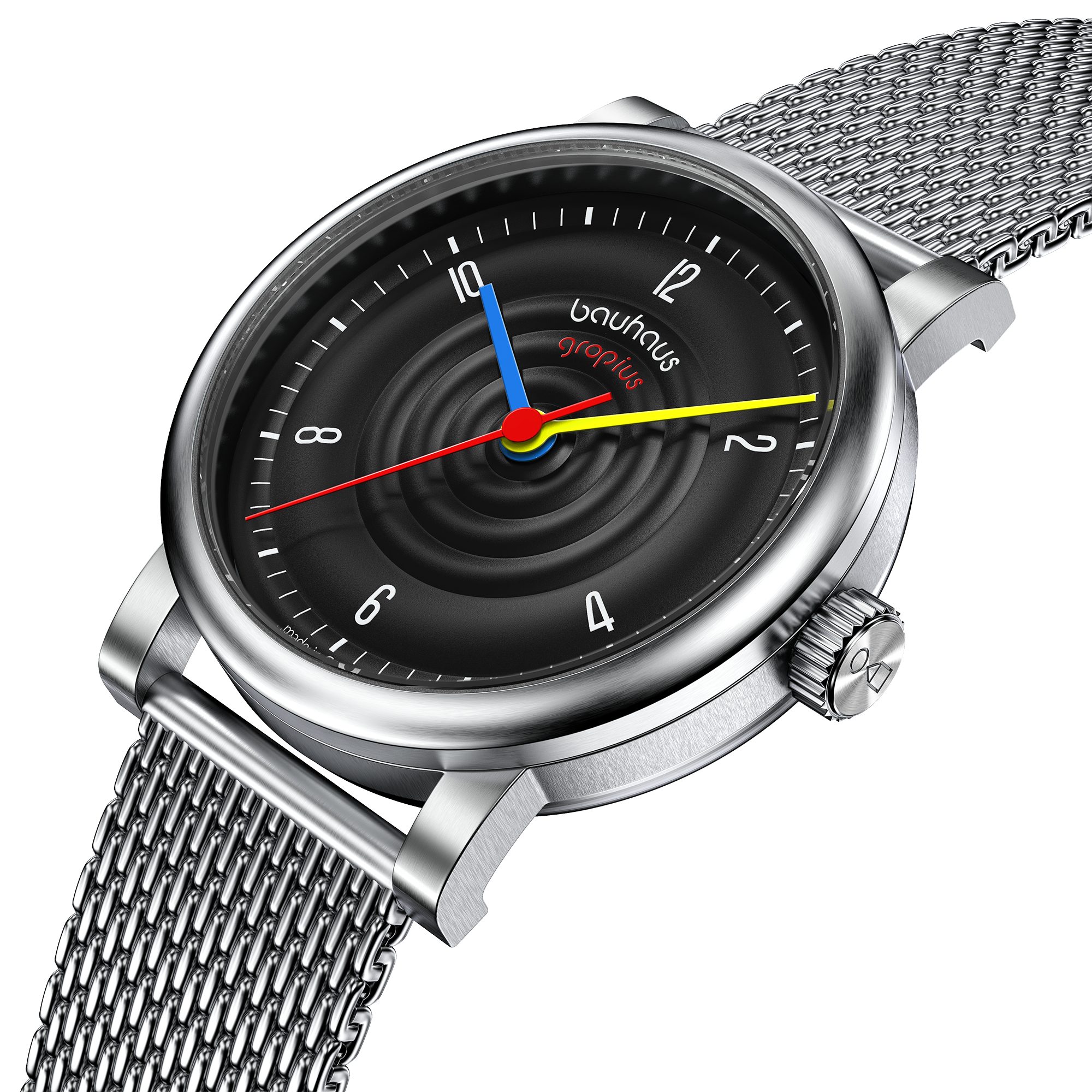 Walter Gropius Automatikuhr Made in Germany, Saphirglas, Sound of Bauhaus Automatik - WGA 802-02M, Designeruhr, Edelstahlband mit Easy-Release System, Edelstahlgehäuse