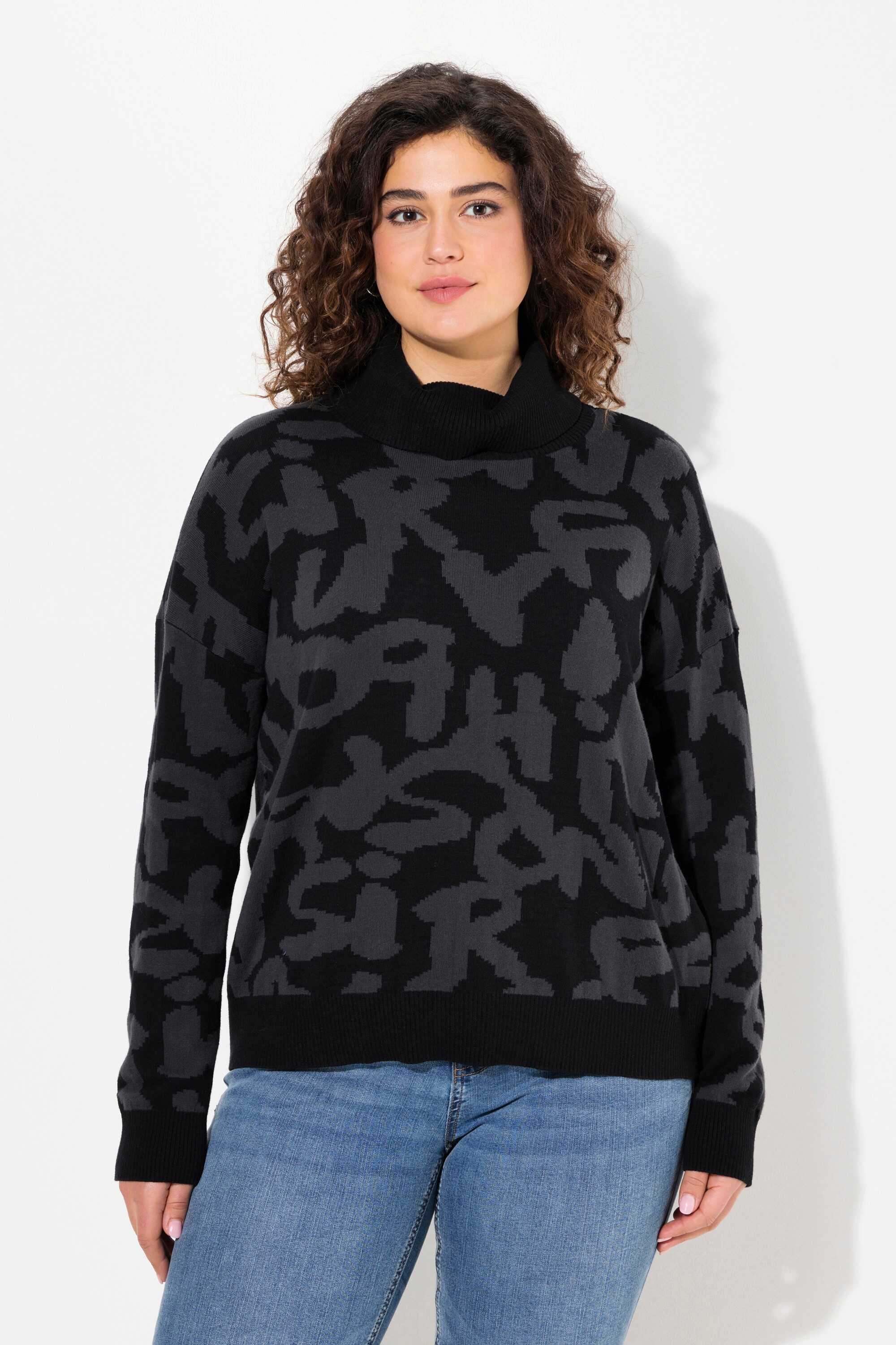 Ulla Popken Longpullover Pullover Buchstaben gerippter günstig online kaufen