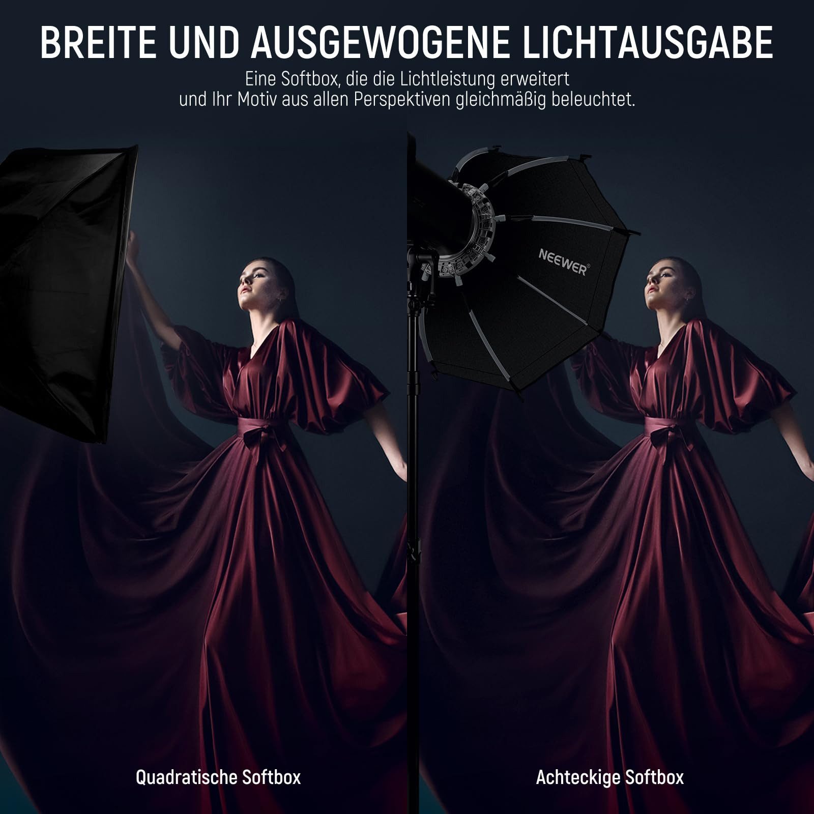 Neewer Softbox NS22P 55cm Octagon Softbox, mit Bowens Mount & Diffusor, Achteckige Softbox mit Honeycomb Gitter, für RGB CB60 MS60B Q4
