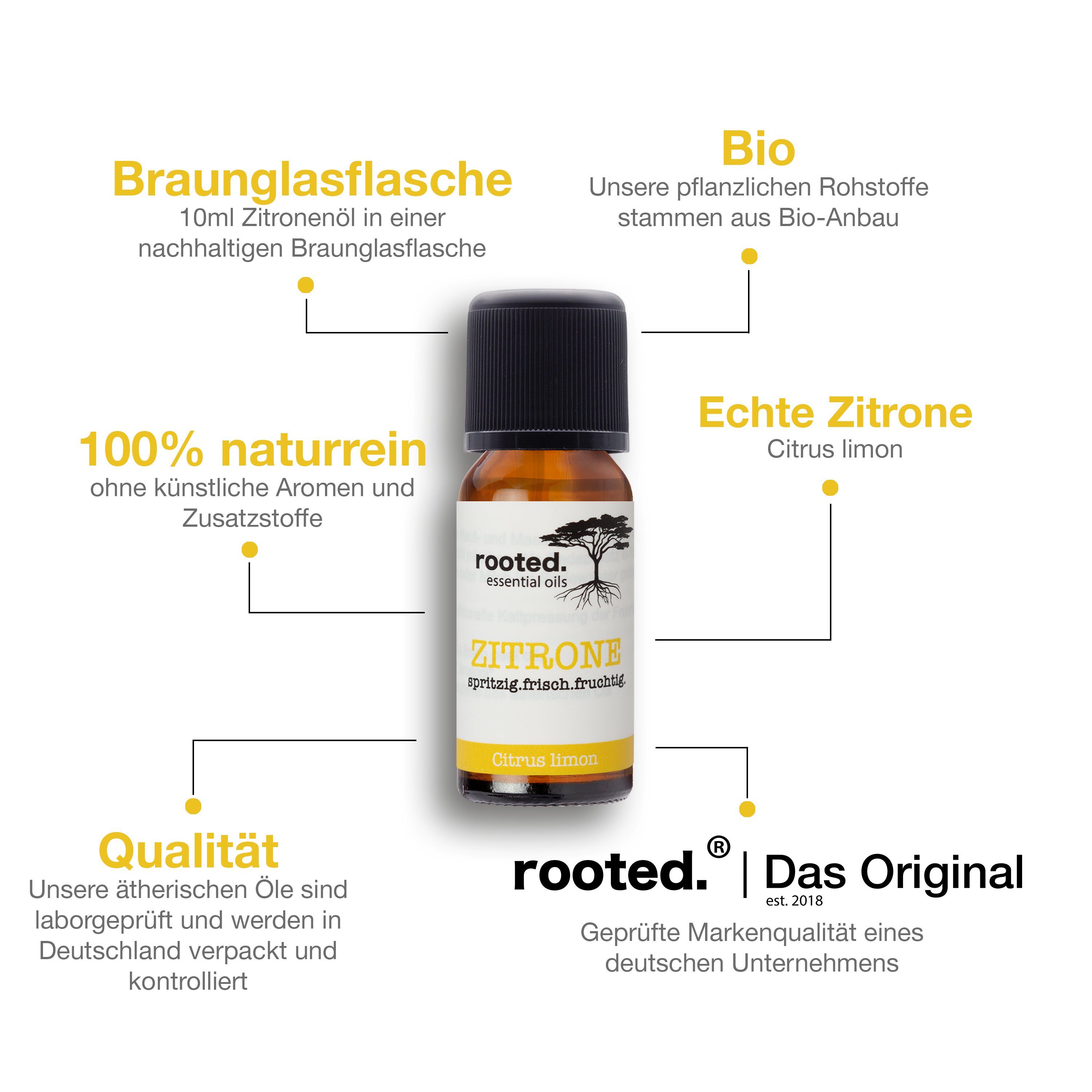 rooted. rooted.®, ätherisches 10ml limon Citrus Zitronenöl, Körperöl