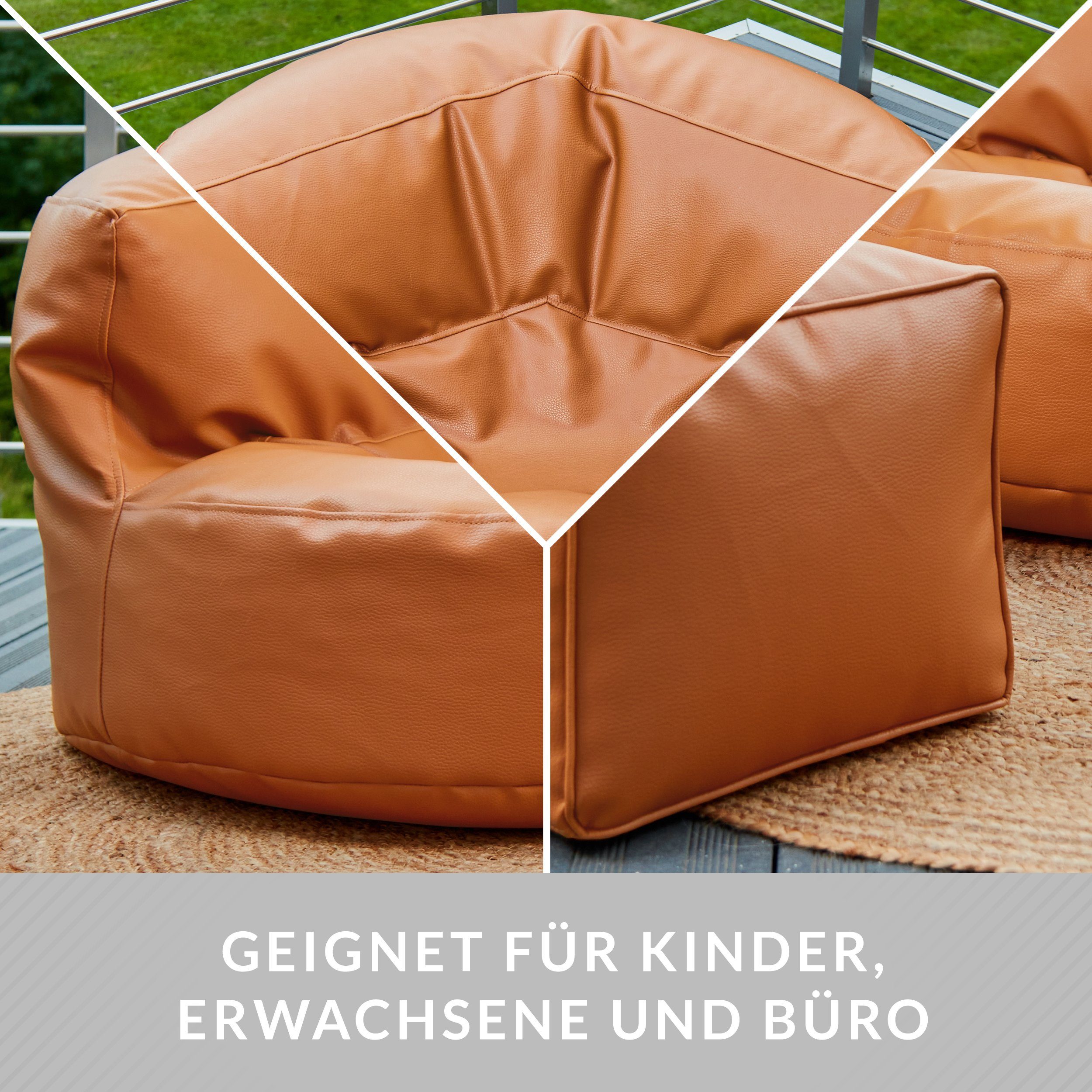 XXL Kunstleder, aus + ca. Ottomane Perlen Sitzsack EPS Set Füllung Riesensitzsack Sofa Green Sitzsack als Cognac Lounge 90x45cm Bean Couch Pouf -