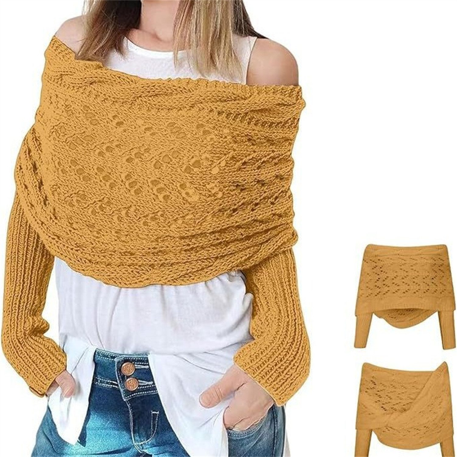 autolock Strickponcho Multifunktionaler Schal mit Ärmeln,Gestrickter Zopf-Wickel