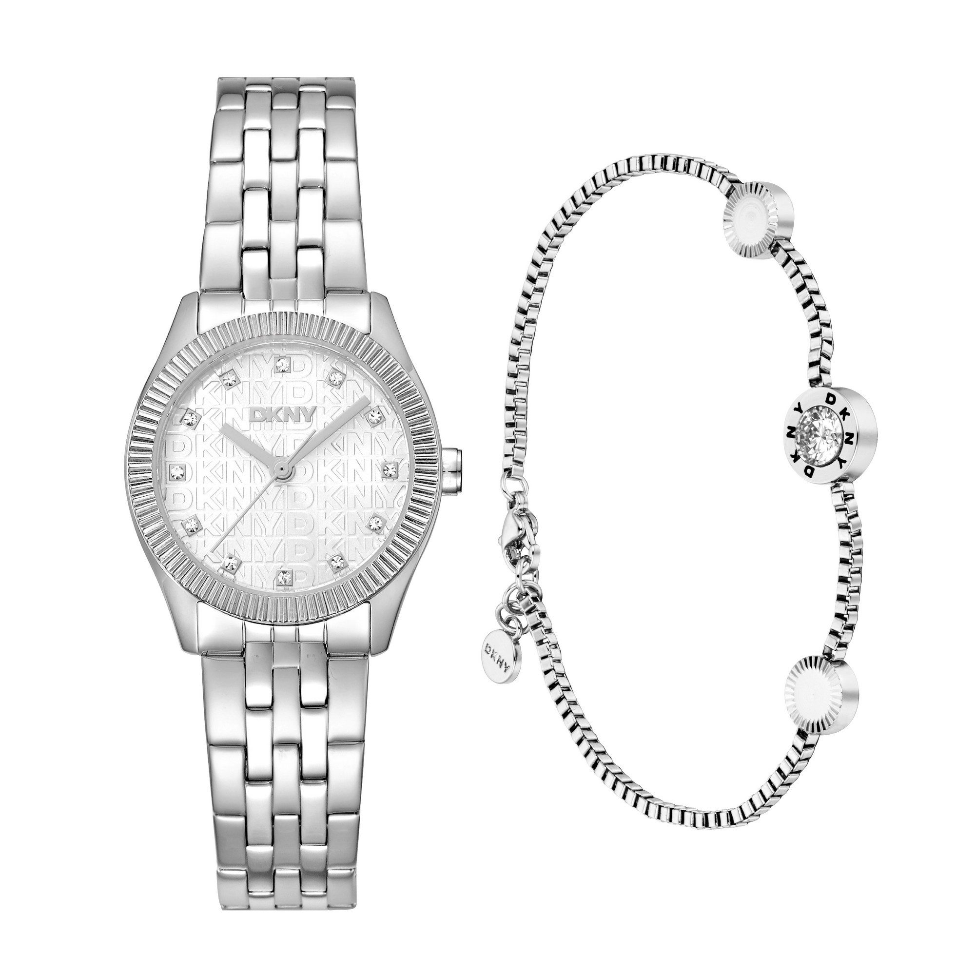 DKNY Quarzuhr Logo Watch Set DK1L126M0035, (Set, 2-tlg., mit Armband), Armbanduhr, Damenuhr, Edelstahlarmband, Ideal auch als Geschenk