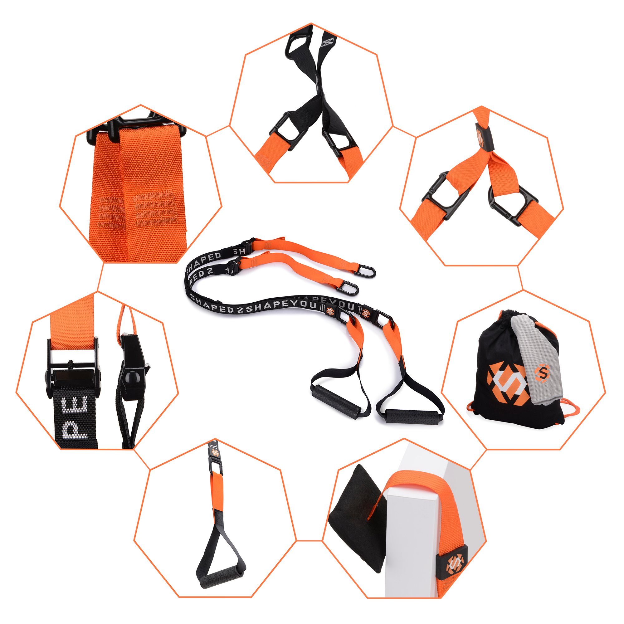 Septagon Sports Trainingshilfe Slingtrainer Septagon Sports® Premium Set V.2024 Schlingentrainer, mit Türanker Sportgerät für zu Hause komplettes Set mit Extras