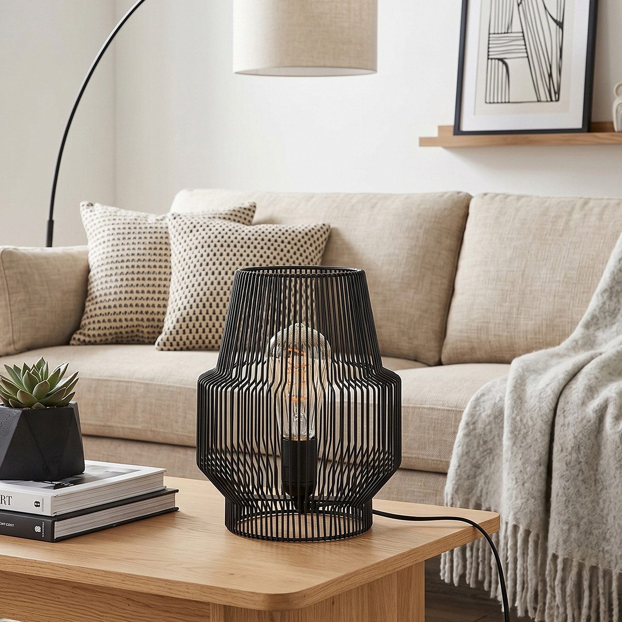 hofstein Tischleuchte moderne Tischlampe aus Metall in Schwarz, ohne Leuchtmittel, Nachttischlampe An-/Ausschalter, Lichteffekt, 1xE27, ohne Leuchtmittel