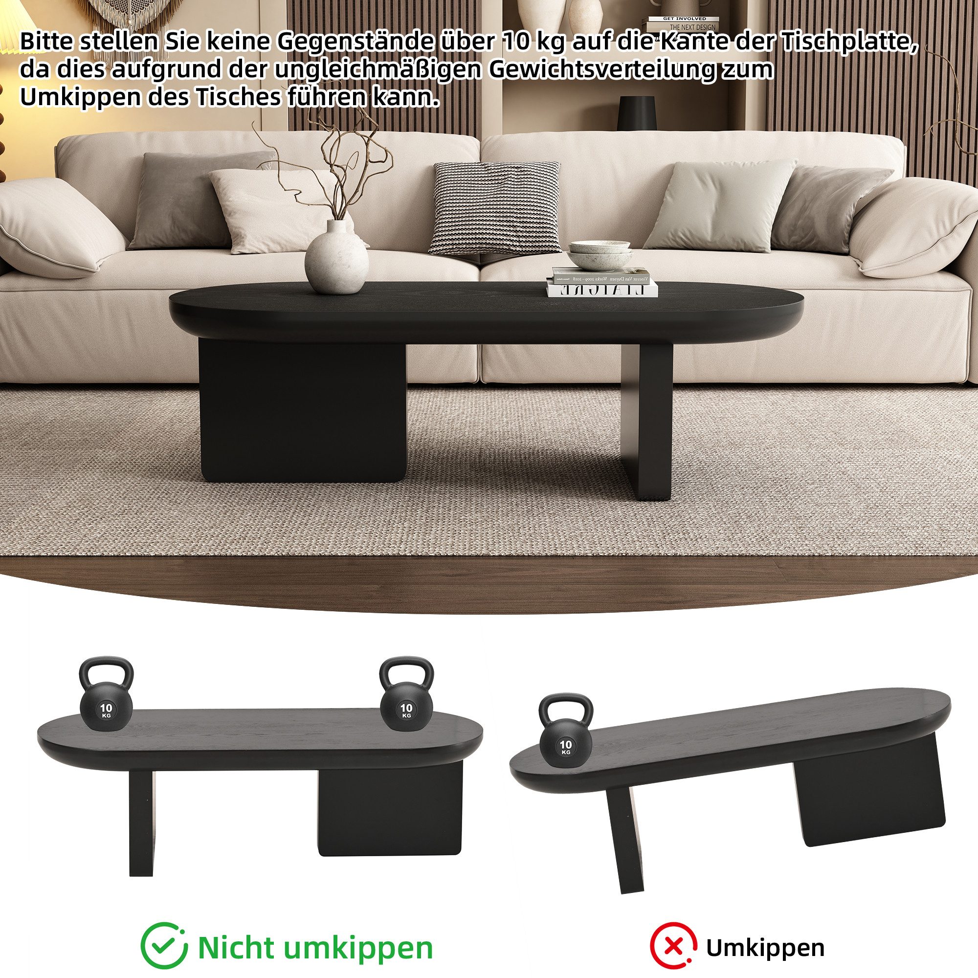 Merax Couchtisch Ovaler Sofatisch mit Sprühlack-Oberfläche und Minimalistischem Design (1-St), Beistelltisch Wohnzimmertisch 119,7x49,8x35,5 cm
