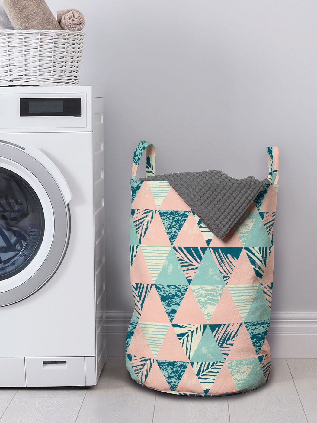 mit Wäschesäckchen Moderne Palms Abakuhaus für Waschsalons, Pastel Tropisch Griffen Kordelzugverschluss Wäschekorb