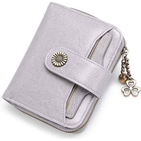 HEYHIPPO Brieftasche Kleines Damen-Portemonnaie, echtes Leder, Kartenfach, Reißverschluss, 8 Kartenfächer, 12 x 3 x 10 cm