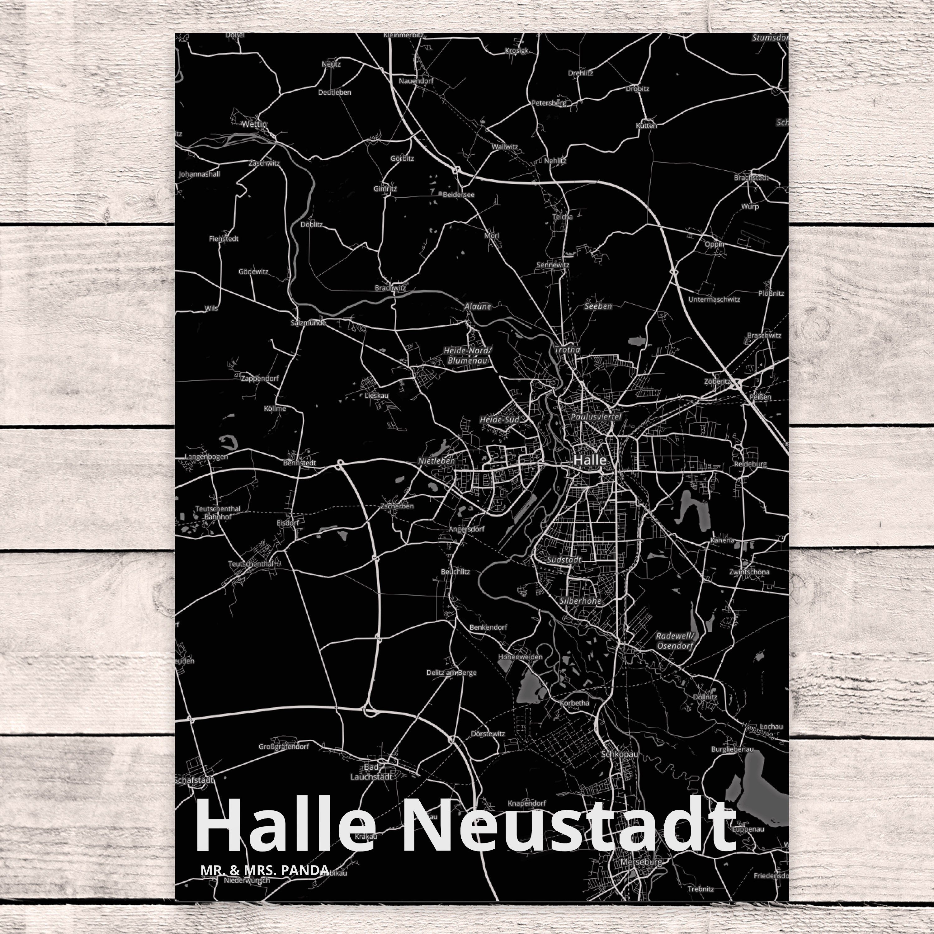 Neustadt Einladung, Panda Dorf Landkarte Postkarte Ort, Halle Stadt Mrs. Mr. - Geschenk, & Karte