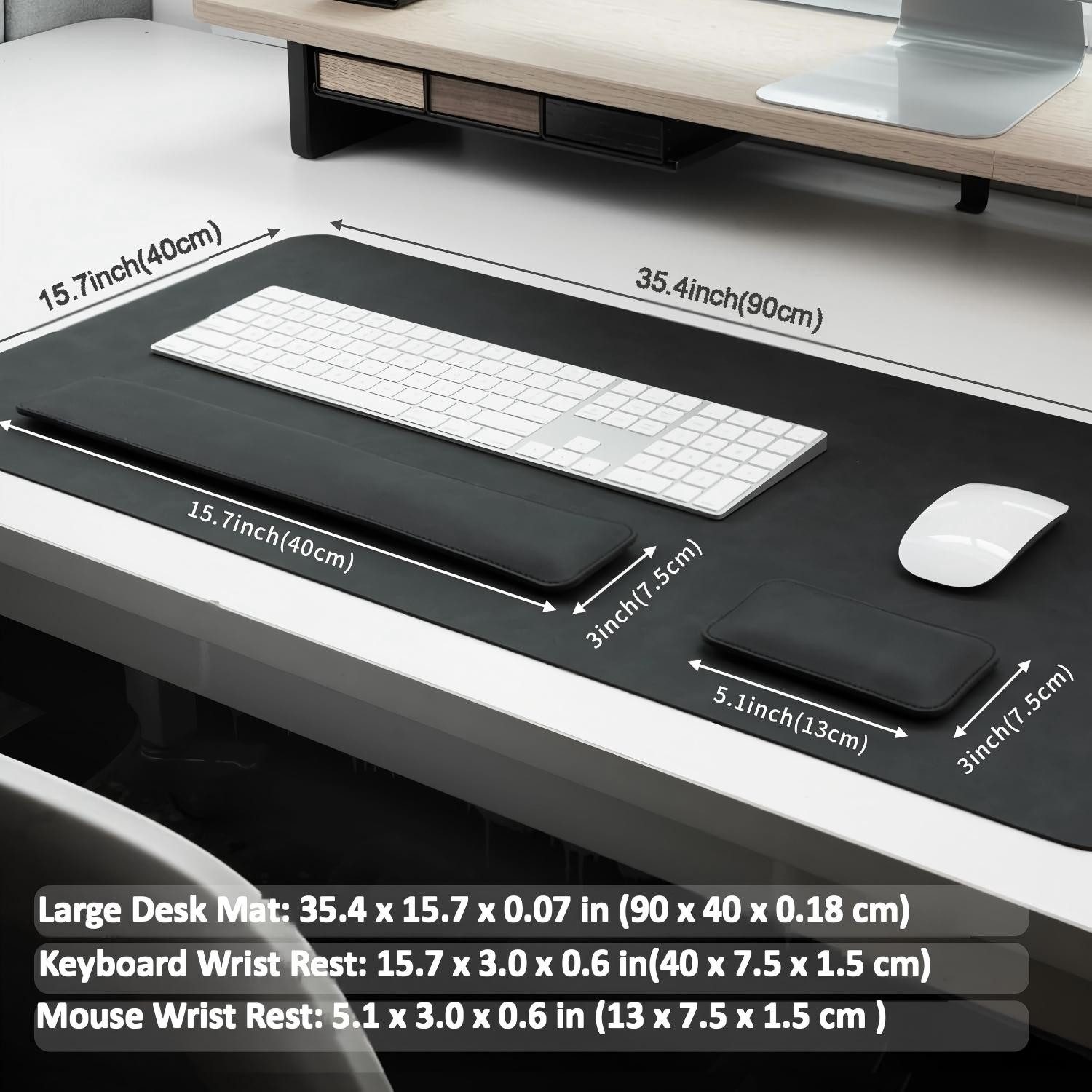 Toomoke Mauspad Gaming Mauspad 3 Set,Schreibtischunterlage,XXL 900×400mm (für Tastatur und Maus,rutschfeste, Schwarz,für Büro/Home,Laptop Schreibunterlage, Tischschutz Unterlage), 3-St,PU-Leder,Memory Foam,Wasserdicht,Handballenauflage