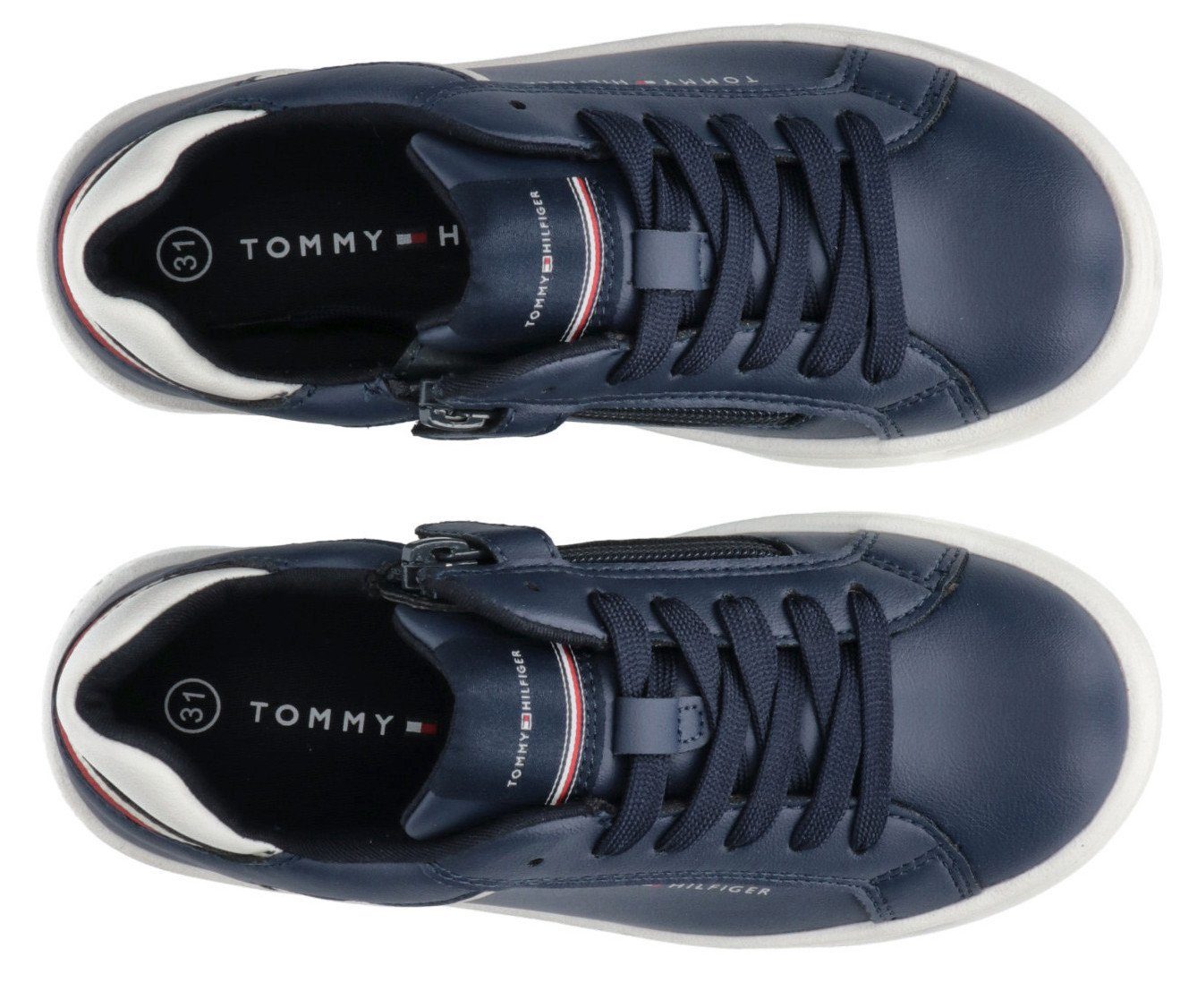 BLUE SNEAKER Hilfiger Sneaker Tommy LACE-UP Look CUT Retro im LOW