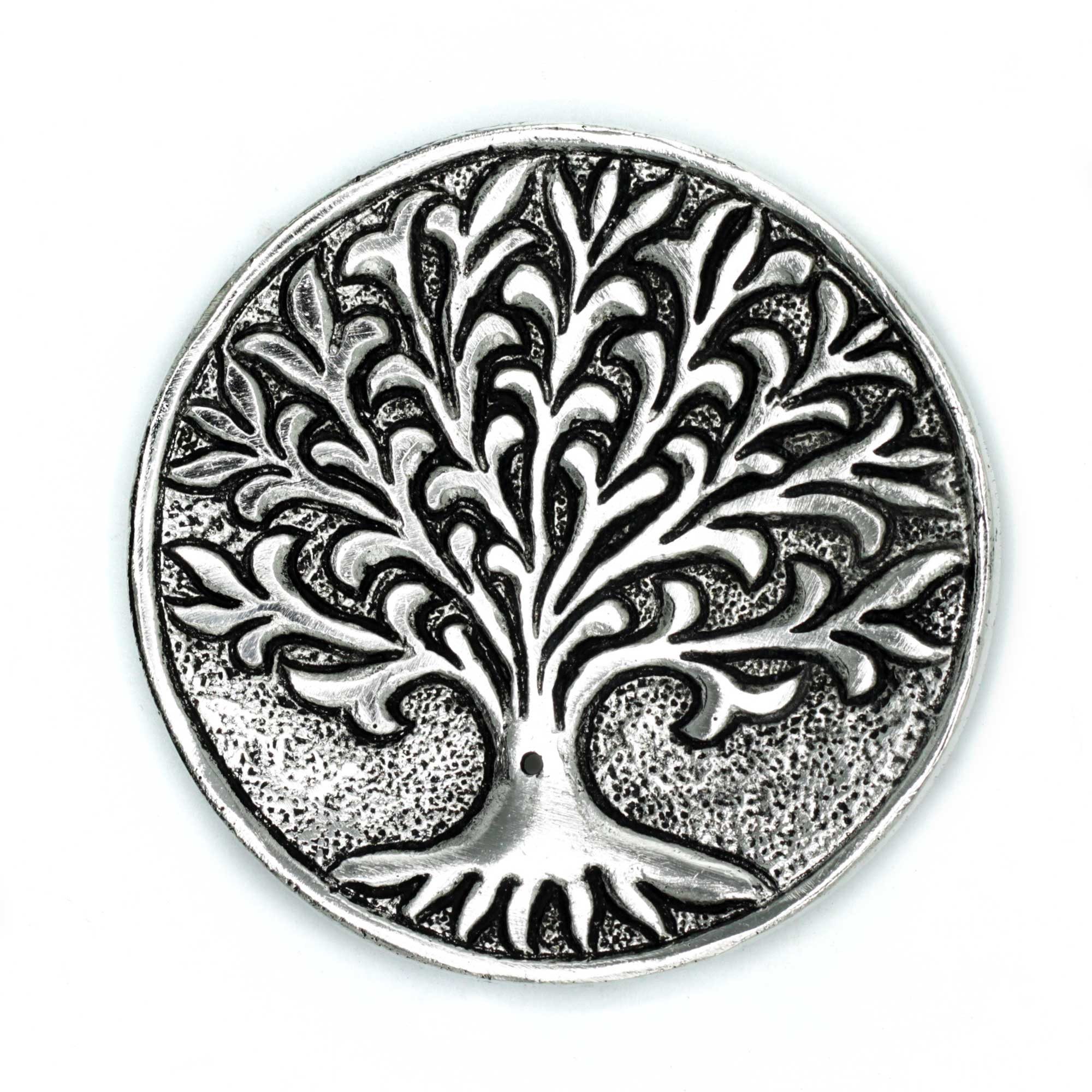Räucherschale Polierter Aluminium-Räucherstäbchenhalter- Baum des Lebens, 10 cm