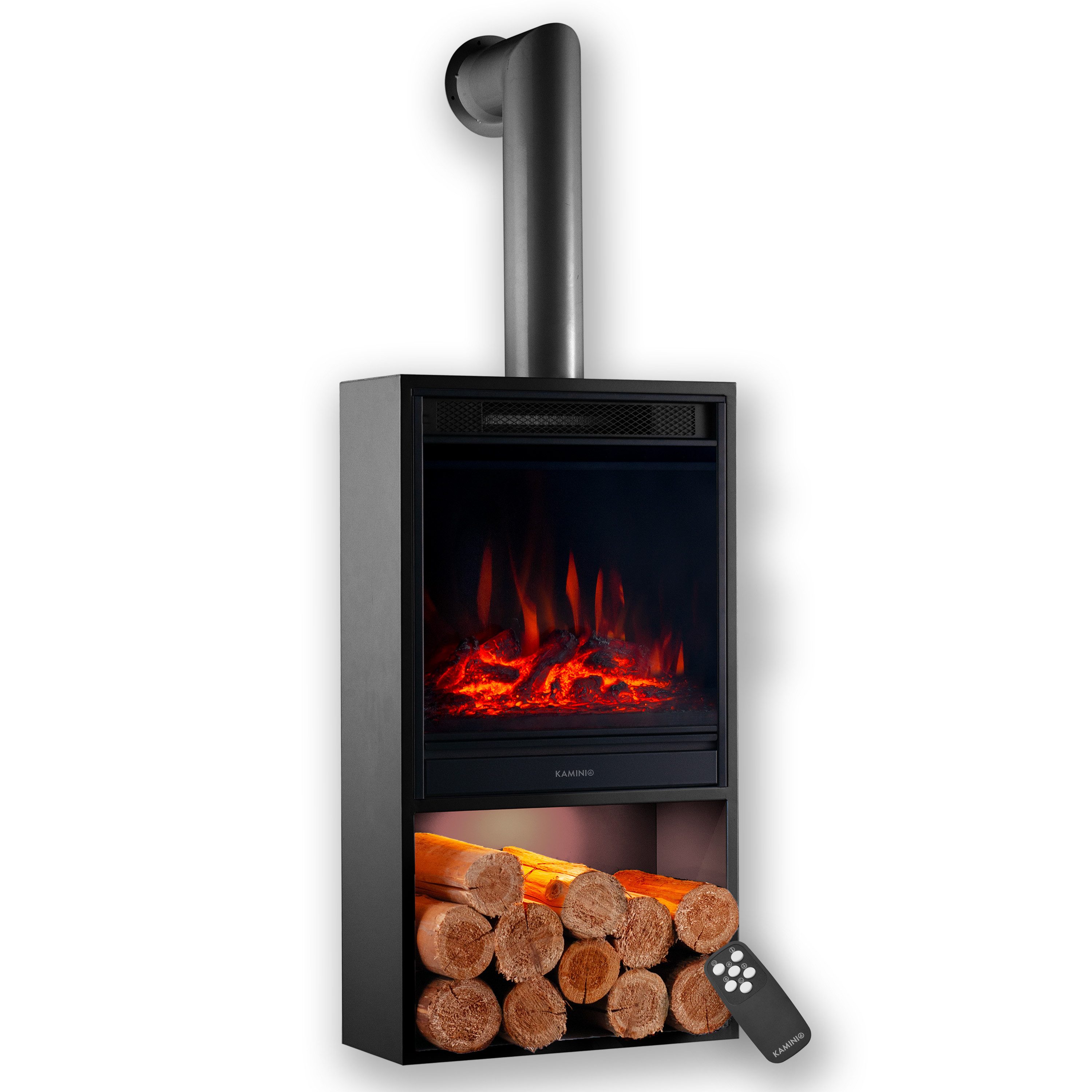 KAMINIO Elektrokamin HUGO, Elektrischer Kamin mit 3D-Flammeneffekt, Heizung 1800W