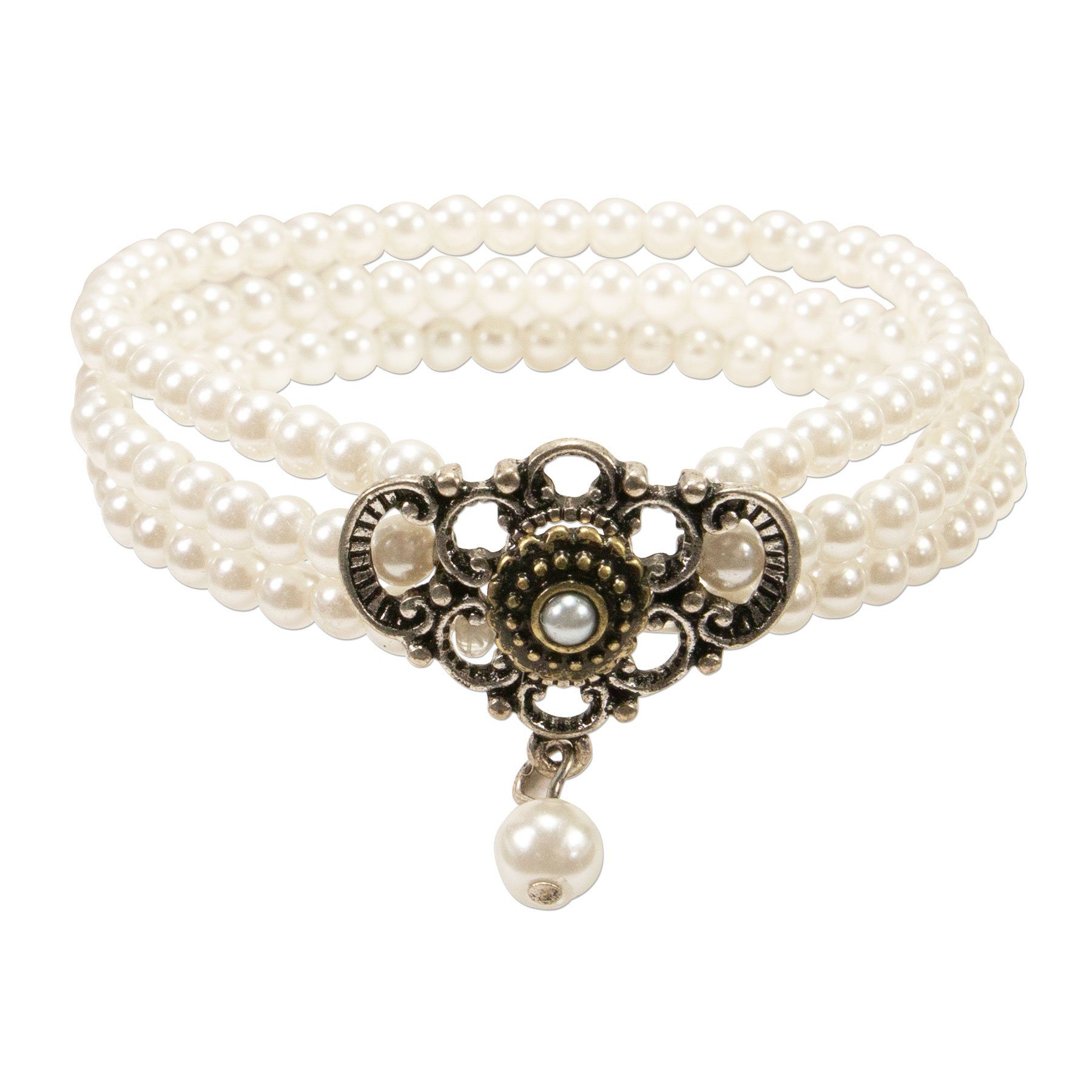 Alpenflüstern Ketten-Set Trachtenschmuck-Set Perlen-Trachtenkette und Trachten-Armband Hedwig (creme-weiß), - Damen-Trachten-Schmuck, Trachtenset Dirndl-Kette und Trachten-Armkette