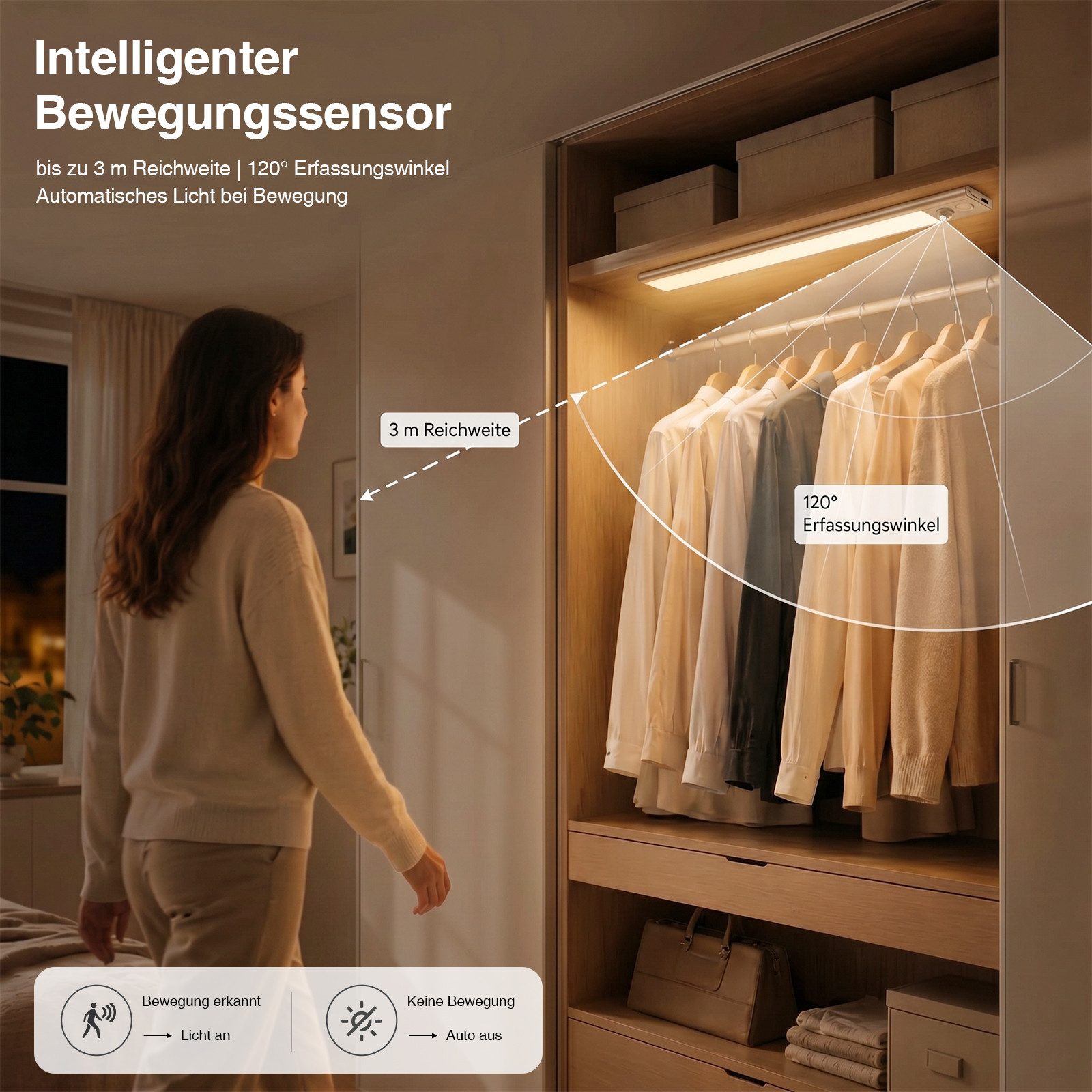ANYSUN LED Unterbauleuchte Küche Akku Schrankbeleuchtung mit Bewegungsmelder 23cm 40cm 60cm, Küche Licht USB-C Aufladbar Nachtlampe Magnetisch Unterschrank Beleuchtung, Touch Steuerung, LED fest integriert, Neutralweiß, Kaltweiß, Warmweiß, 3 Farbe Dimmbar Schranklicht für Kleiderschrank Treppe