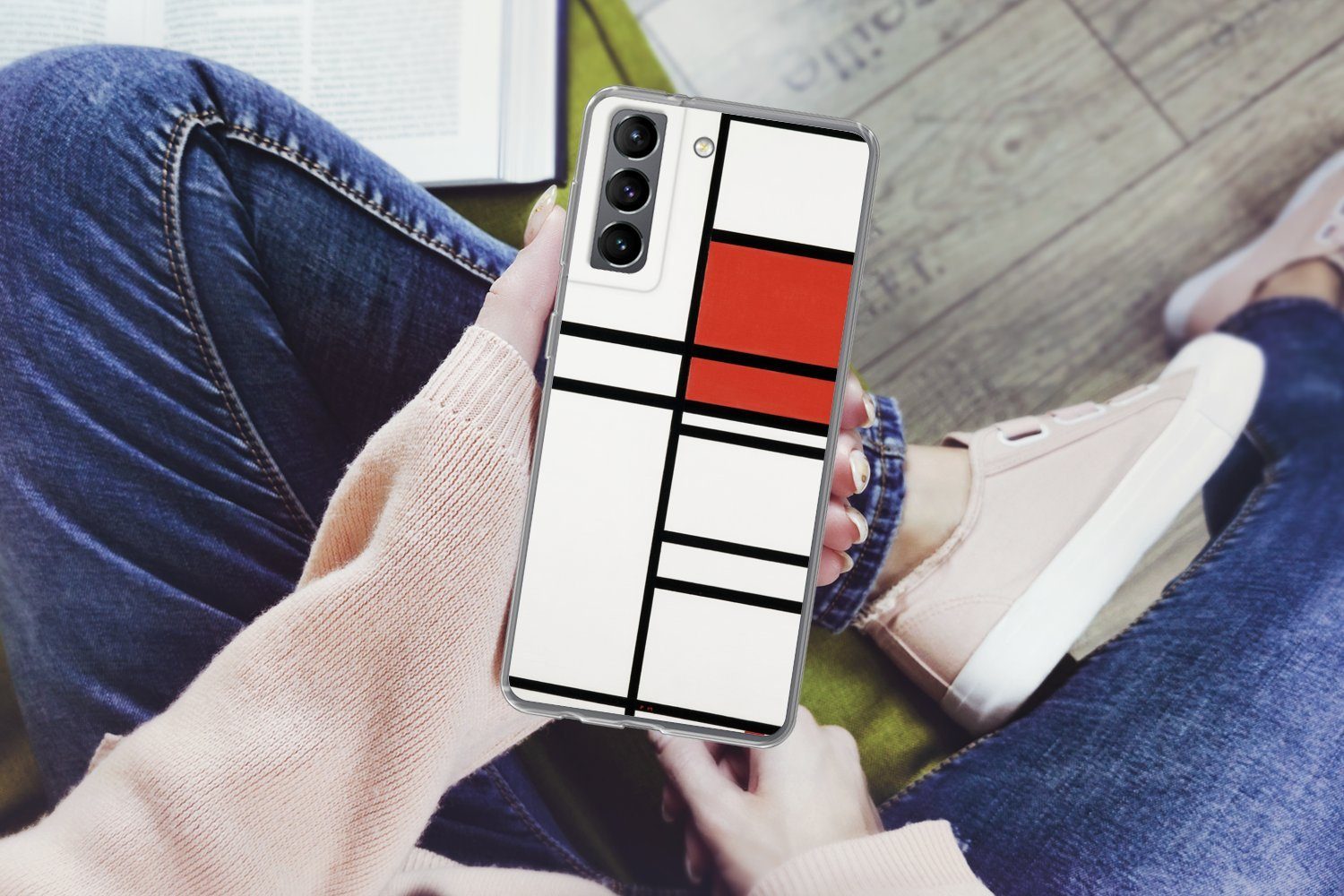 MuchoWow Handyhülle für Samsung Galaxy S21 Komposition mit Rot und Weiß - Piet Mondrian, Phone Case, Silikon, Schutzhülle Dünn