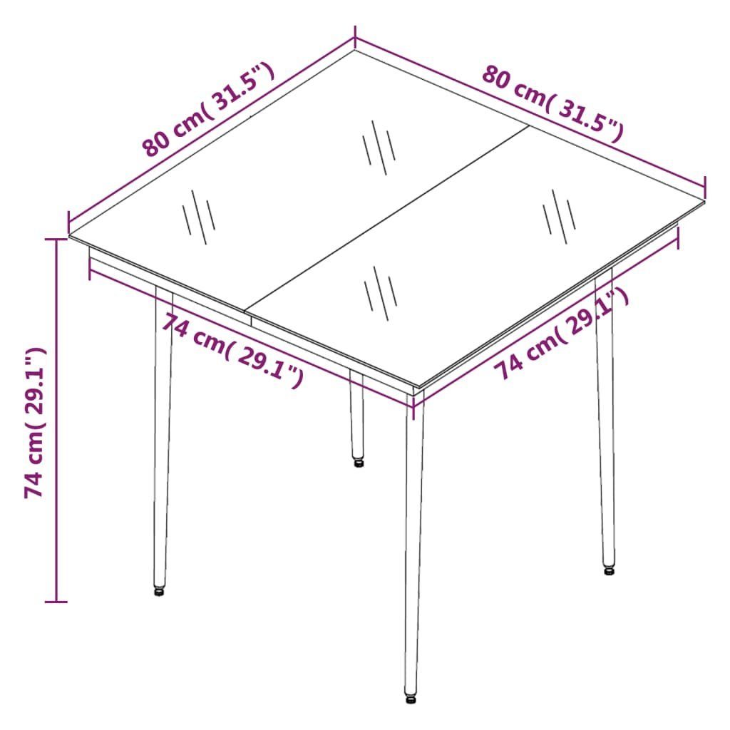 cm Stahl Schwarz vidaXL Gartentisch Garten-Esstisch Glas 80x80x74 und (1-St)